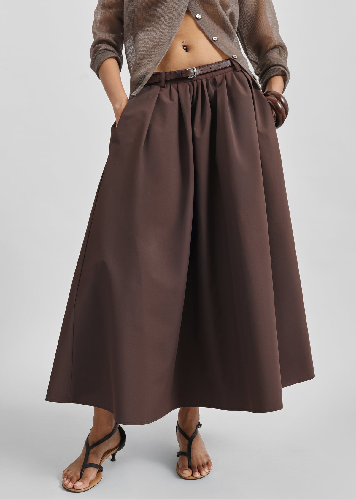 Nimes Voluminous A-Line Maxi Skirt - Brown - 2