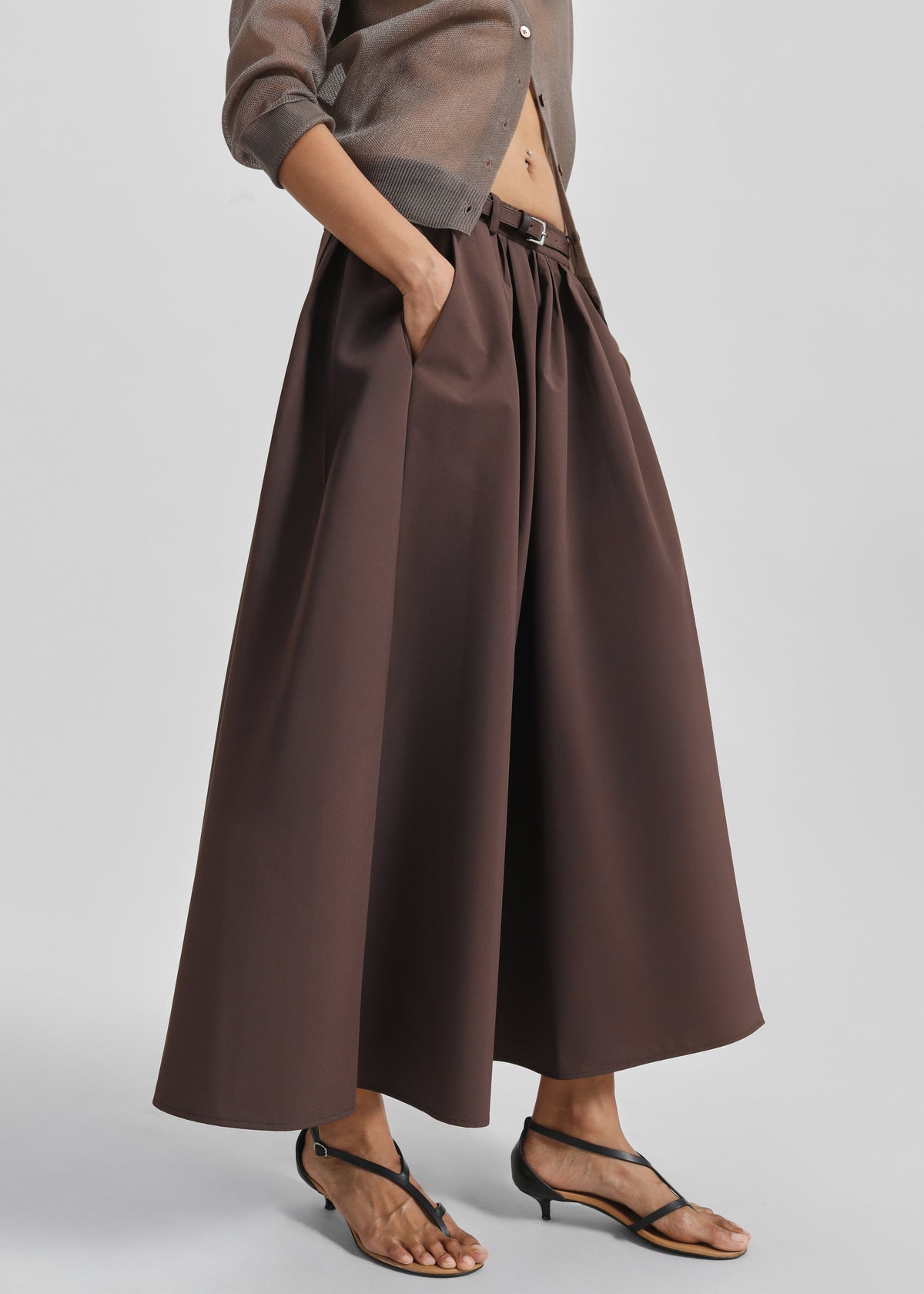 Nimes Voluminous A-Line Maxi Skirt - Brown - 8
