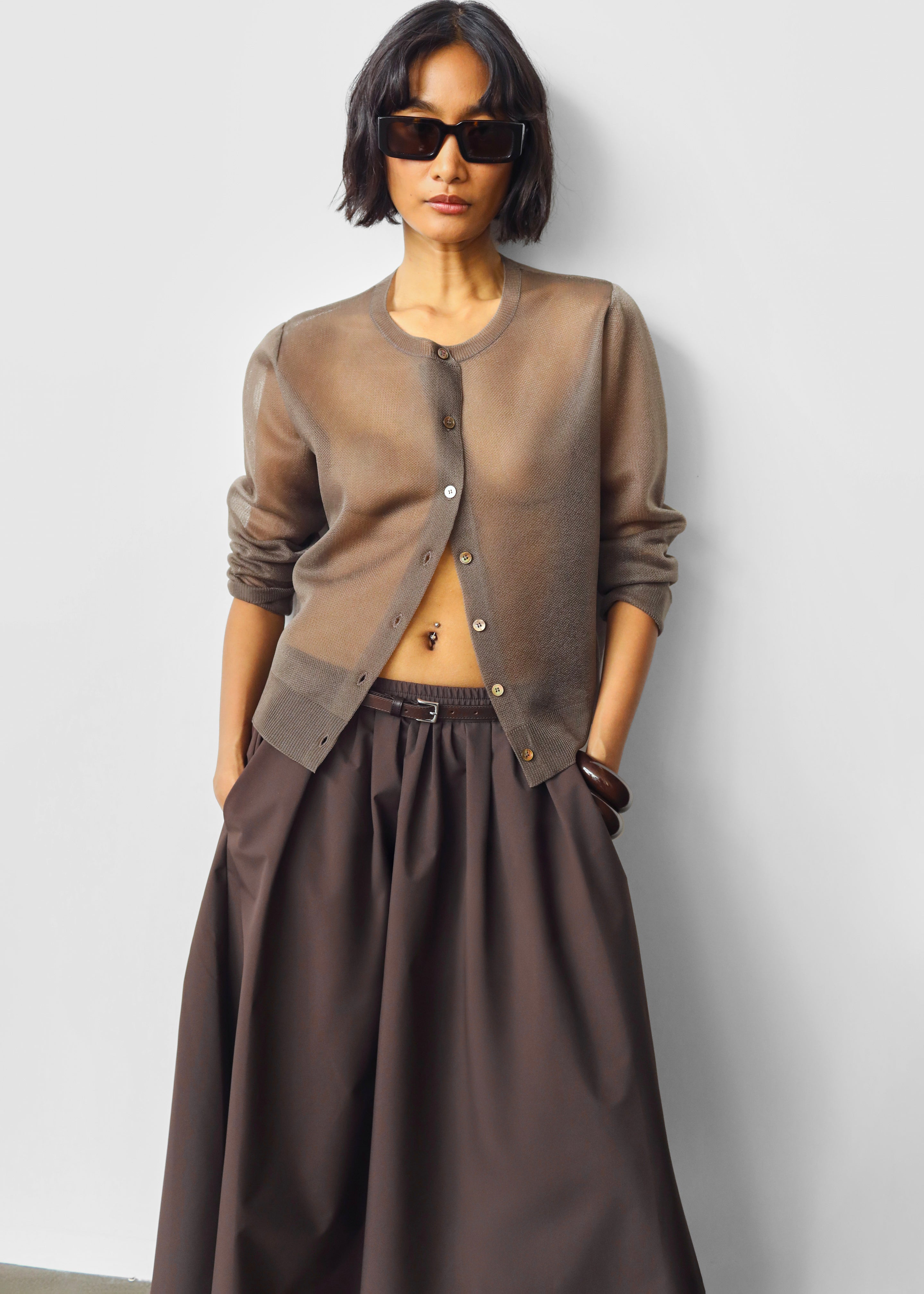 Nimes Voluminous A-Line Maxi Skirt - Brown - 5