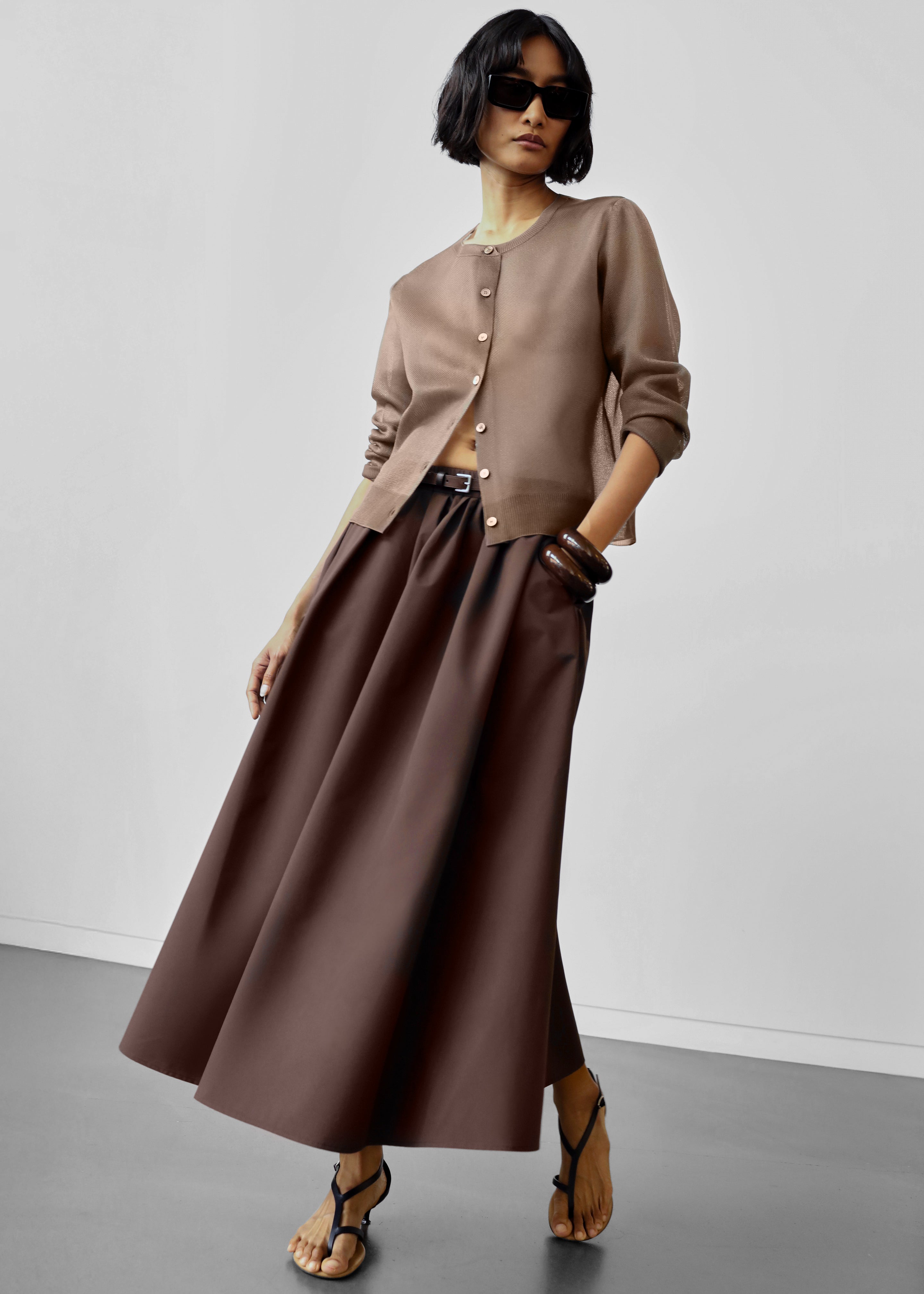 Nimes Voluminous A-Line Maxi Skirt - Brown - 7