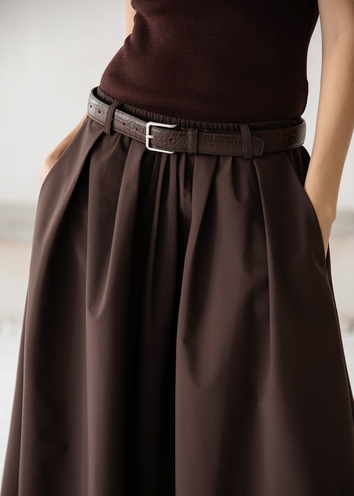 Nimes Voluminous A-Line Maxi Skirt - Brown - 9