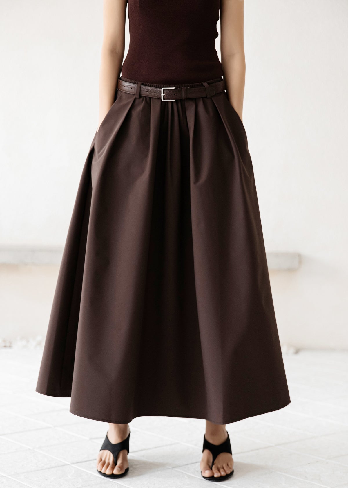 Nimes Voluminous A-Line Maxi Skirt - Brown - 11