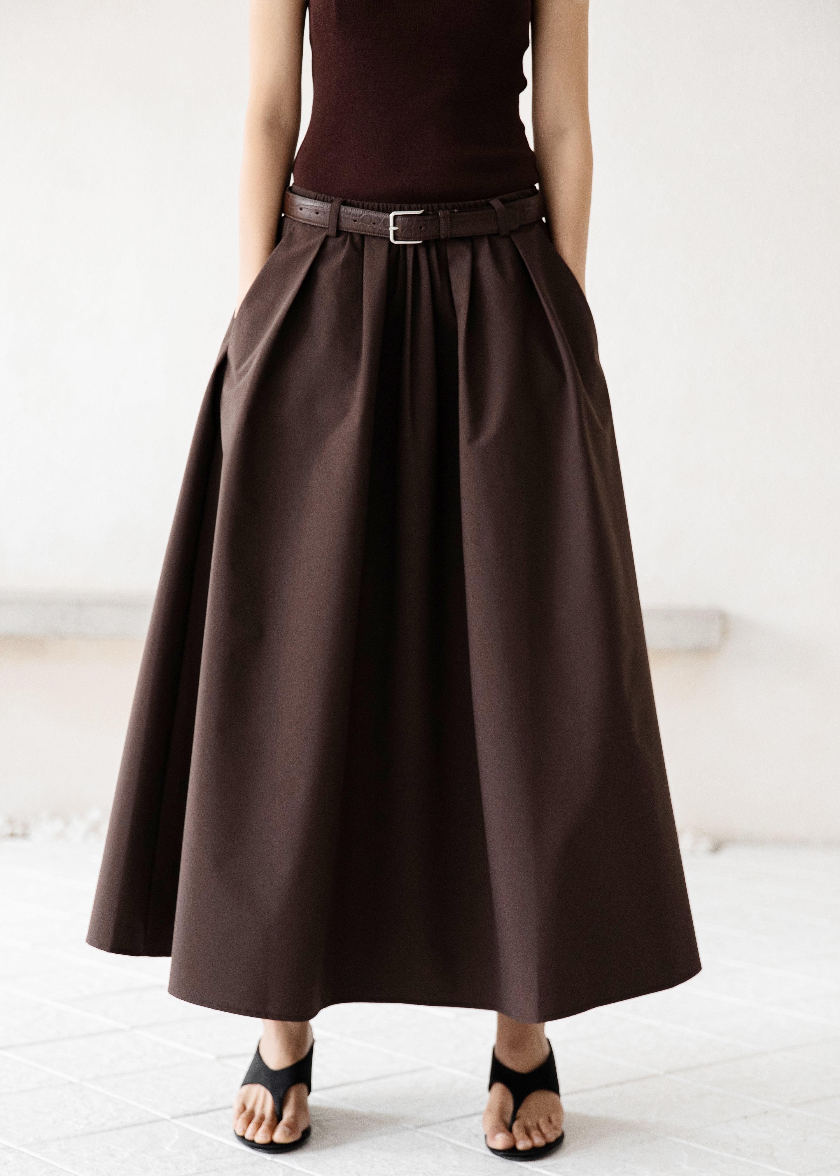 Nimes Voluminous A-Line Maxi Skirt - Brown - 11