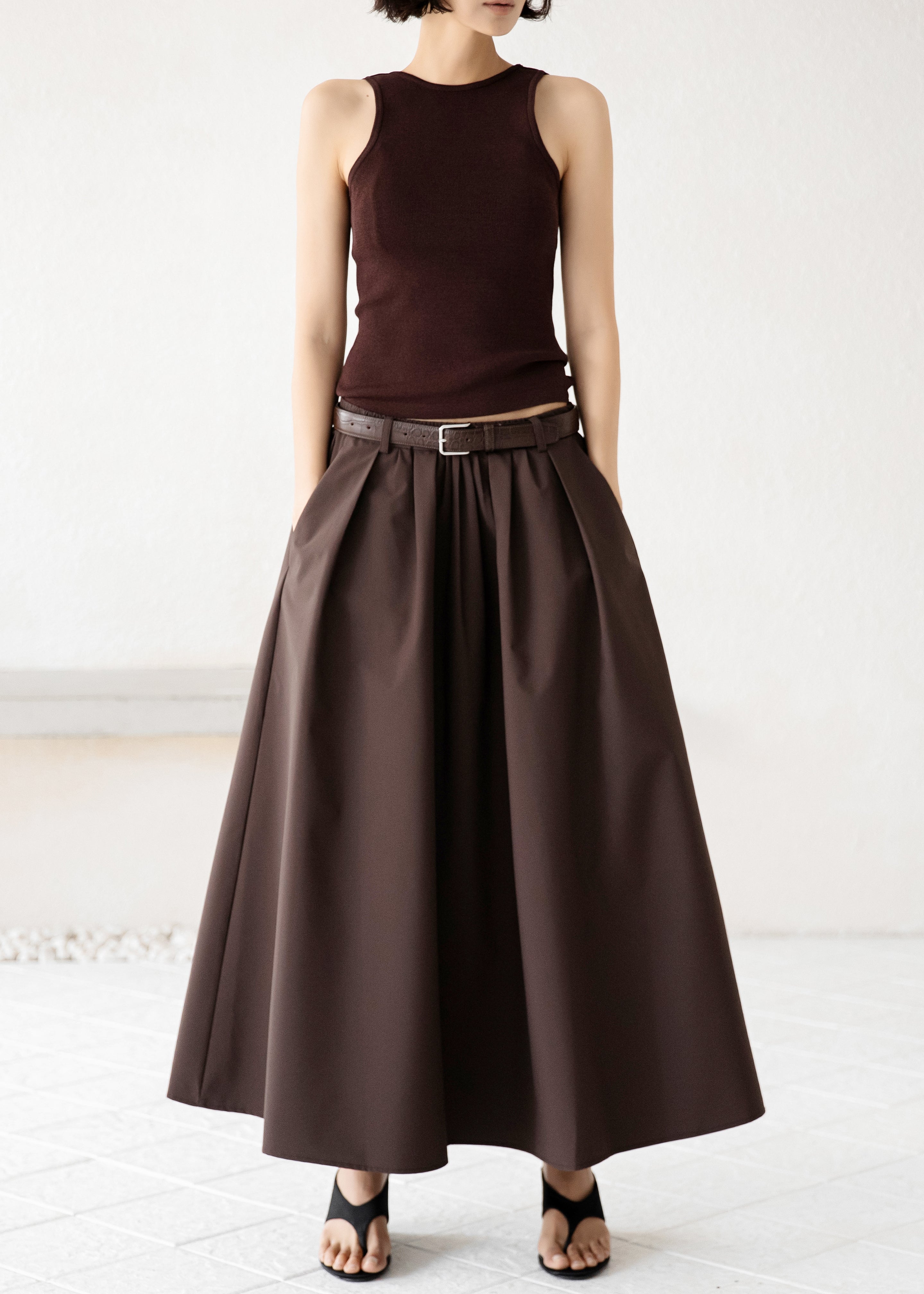 Nimes Voluminous A-Line Maxi Skirt - Brown - 10