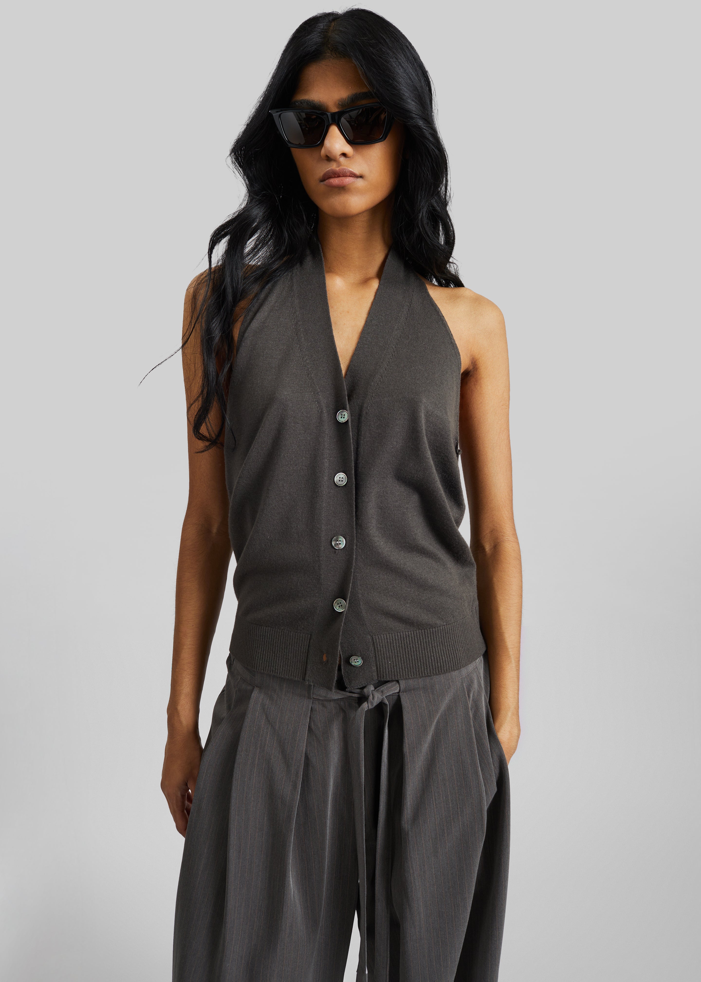 Nimi Knit Halter Top - Charcoal - 1