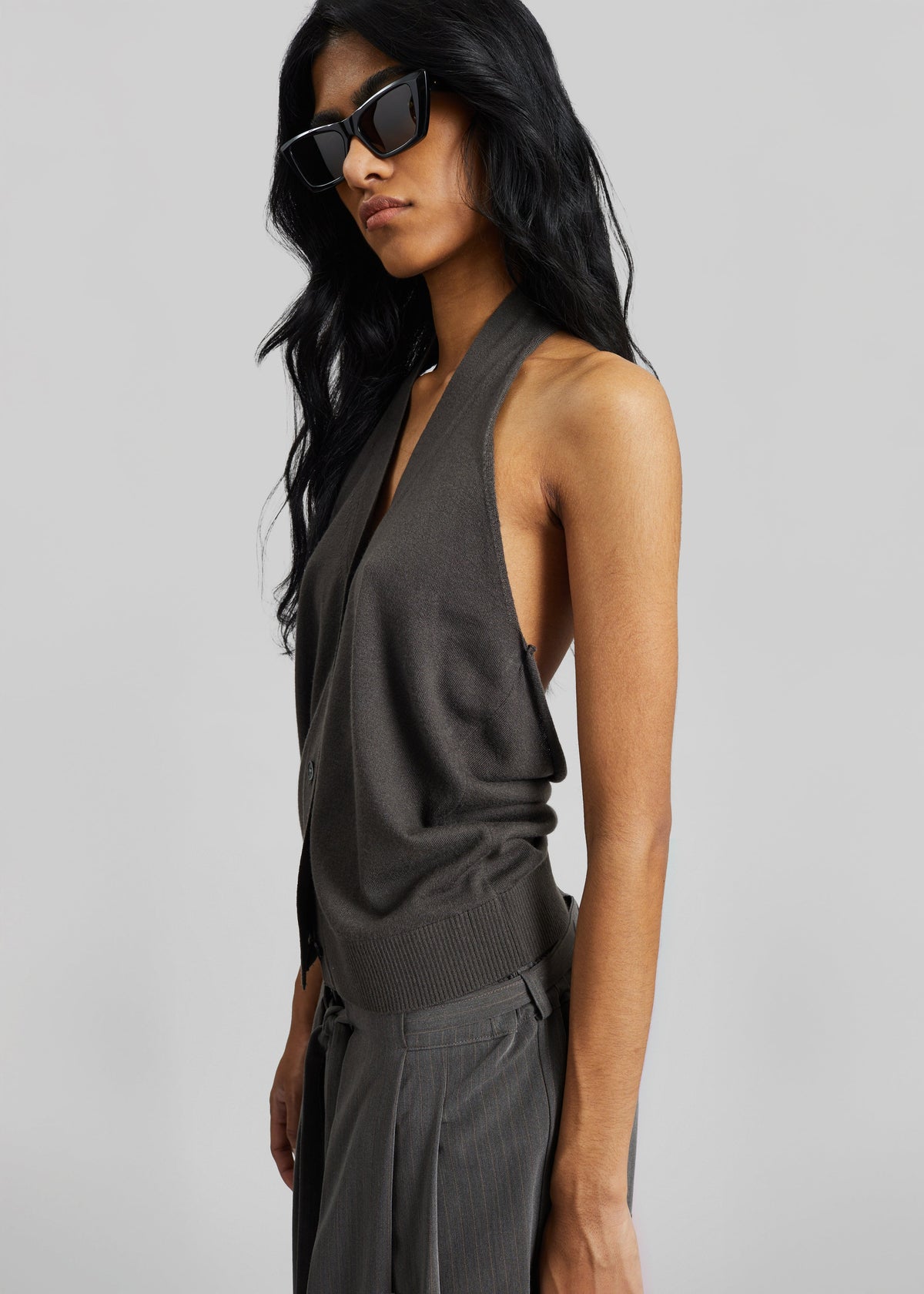 Nimi Knit Halter Top - Charcoal - 2