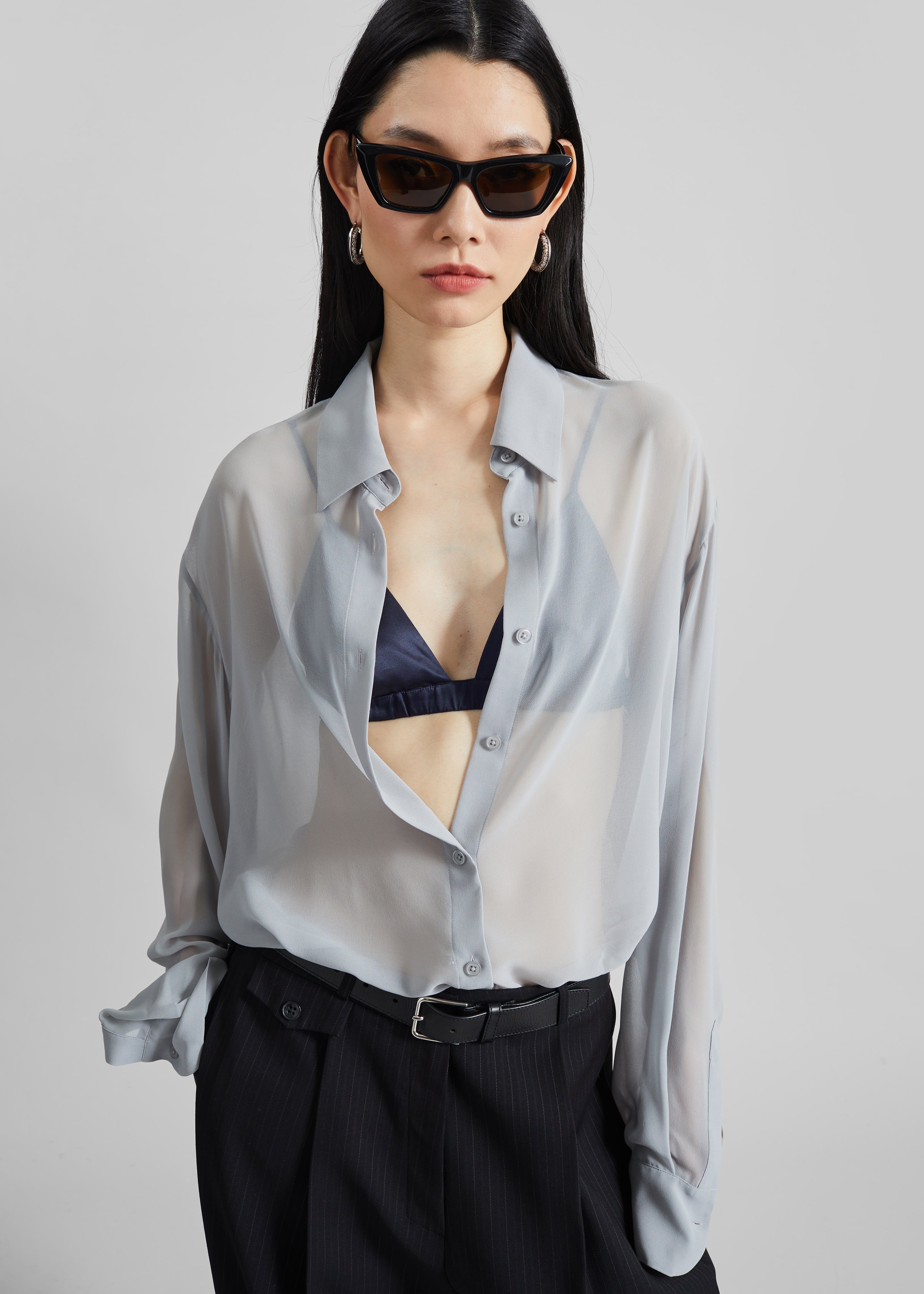 Nina Silk Bralette - Navy - 3