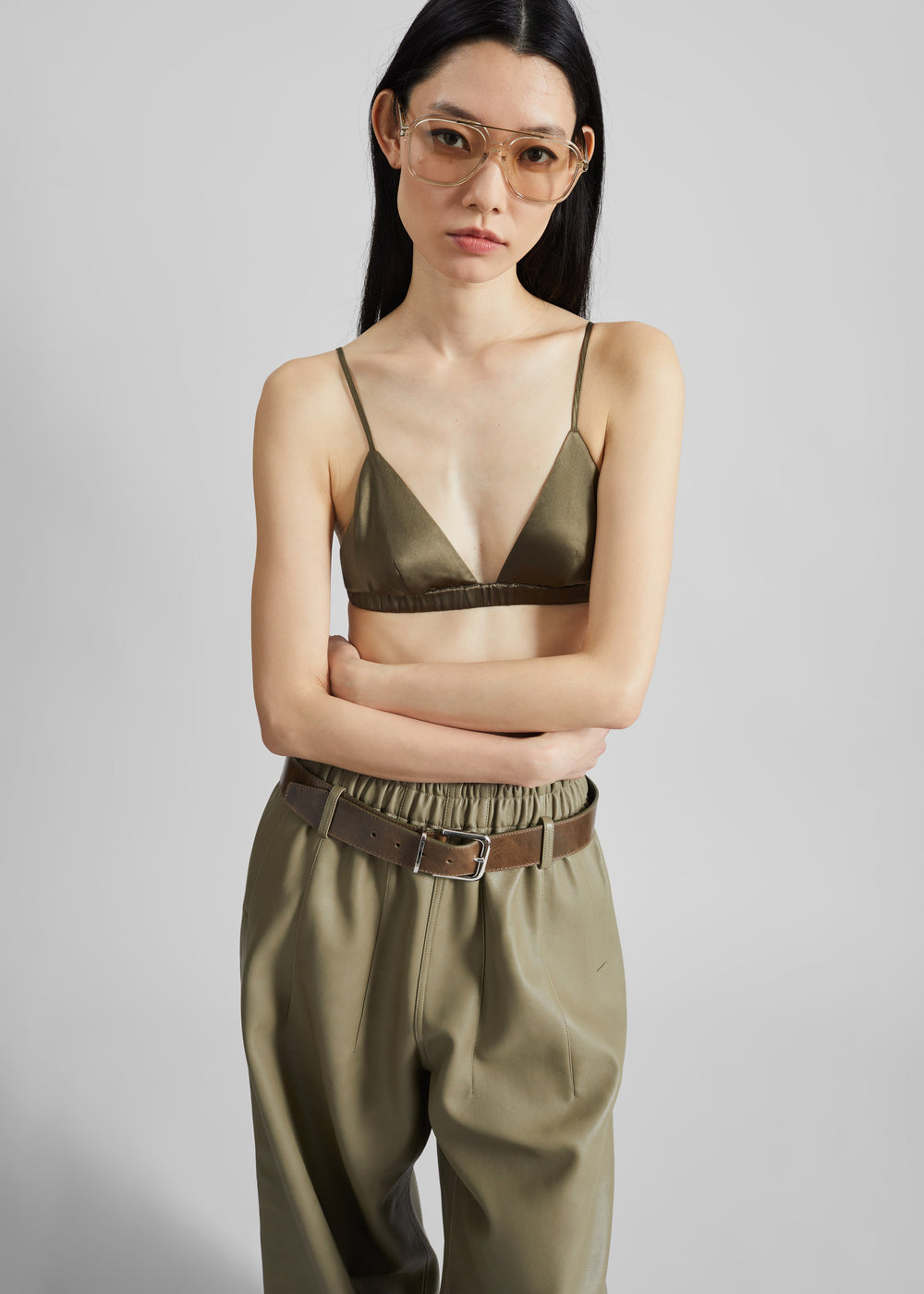 Nina Silk Bralette - Olive - 1