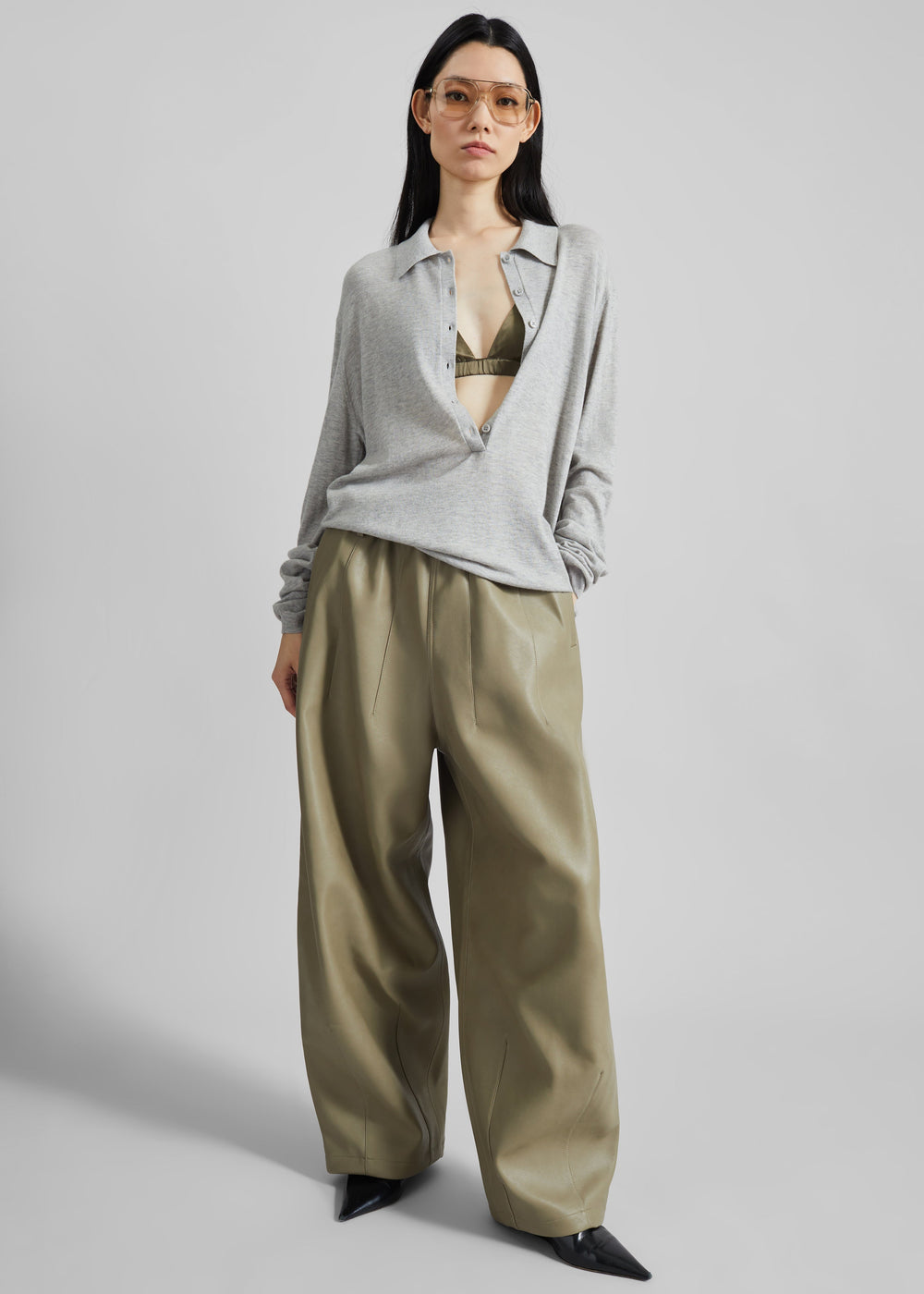 Nina Silk Bralette - Olive - 1