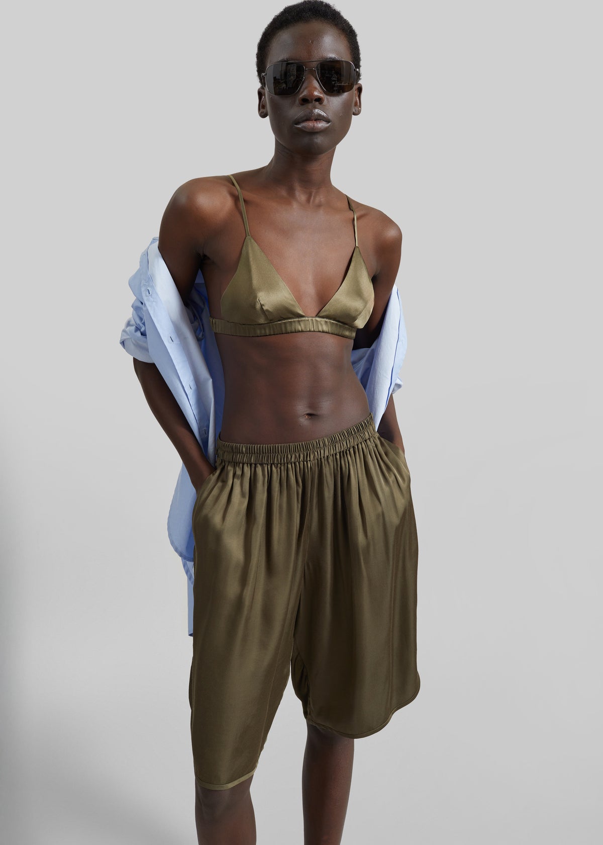 Nina Silk Bralette - Olive - 1
