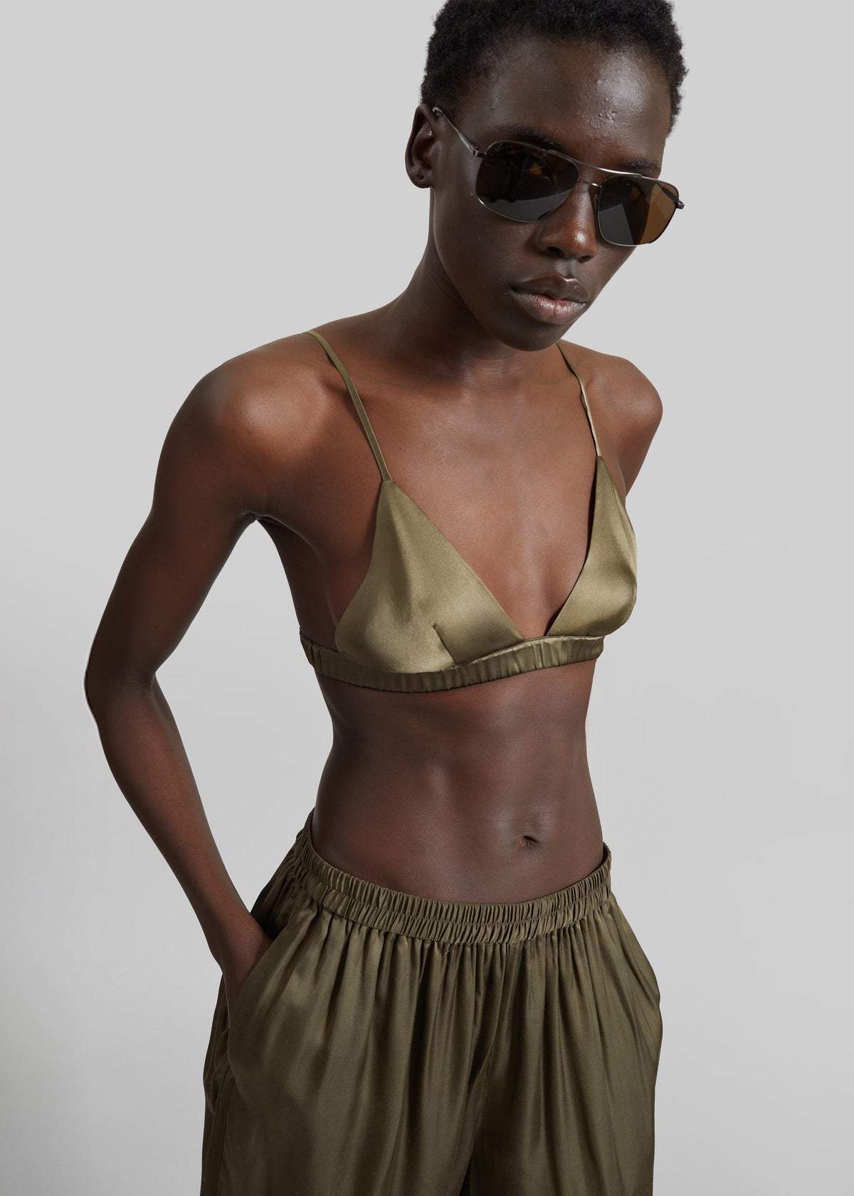 Nina Silk Bralette - Olive - 5