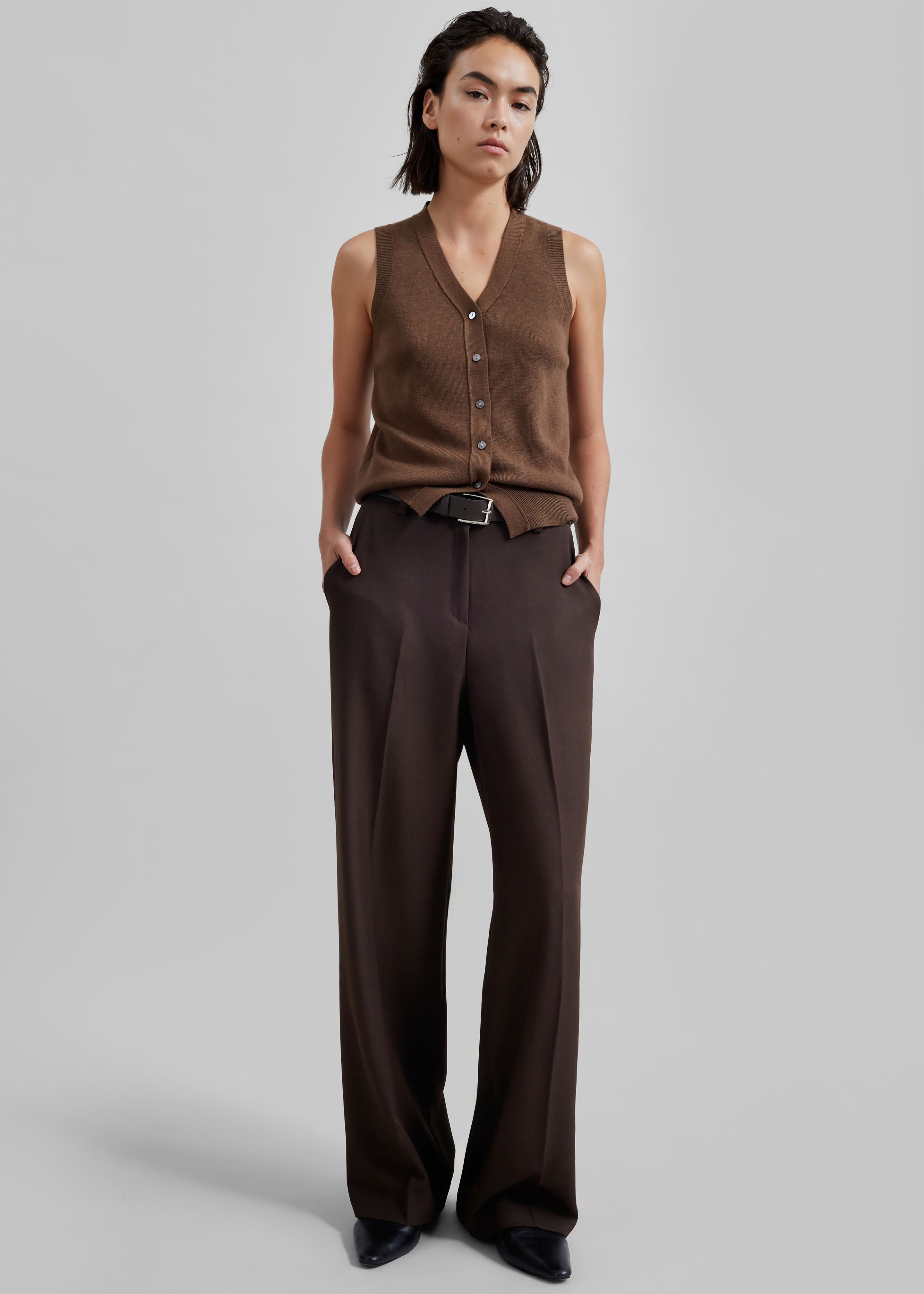 Nisha Pintuck Trousers - Brown - 1