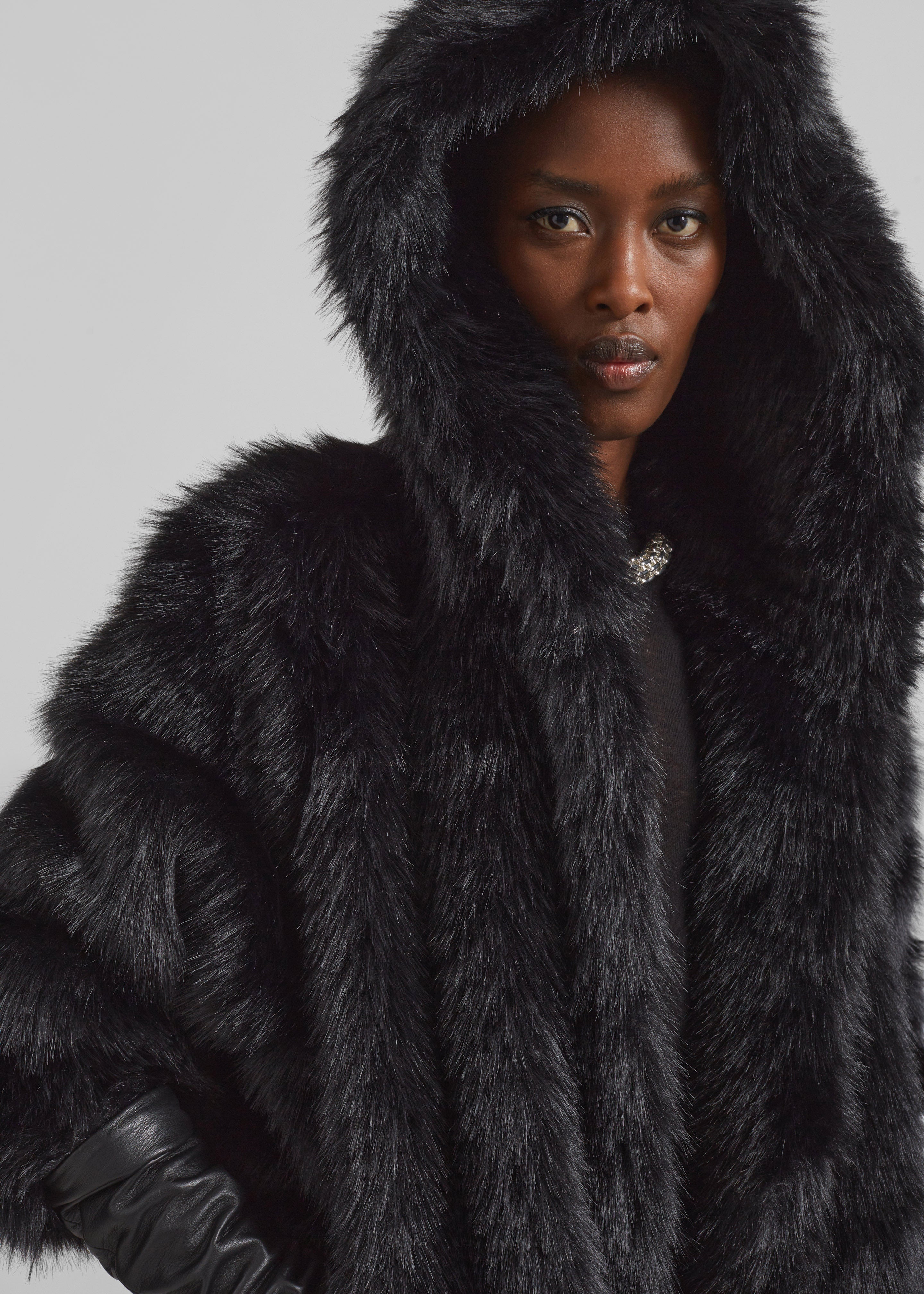 Nivala Faux Fur Hooded Jacket - Black - 5