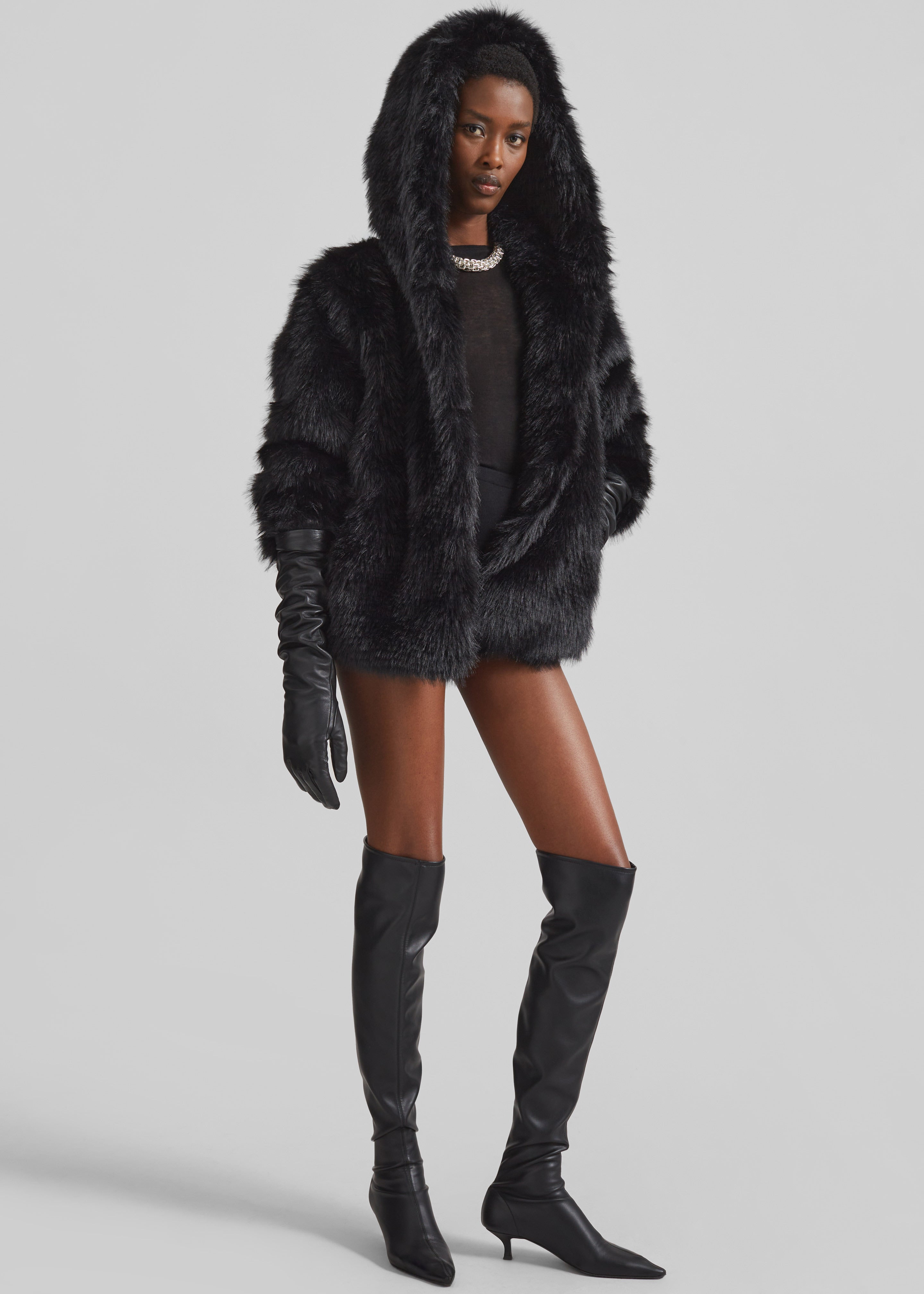 Nivala Faux Fur Hooded Jacket - Black - 6