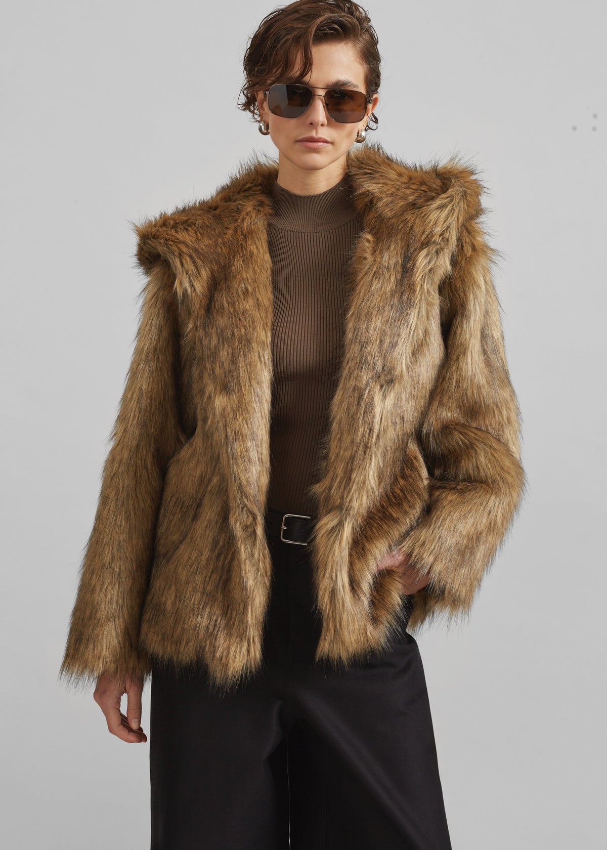 Nivala Faux Fur Hooded Jacket - Camel - 9