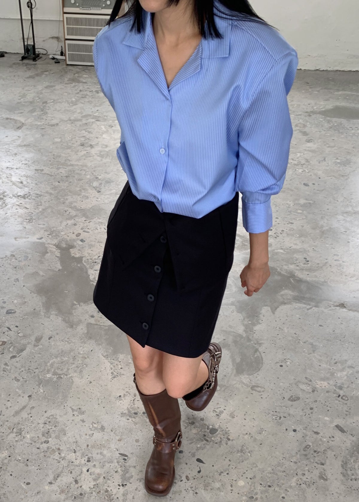 Noah Padded Button Up Shirt - Blue Pinstripe - 4