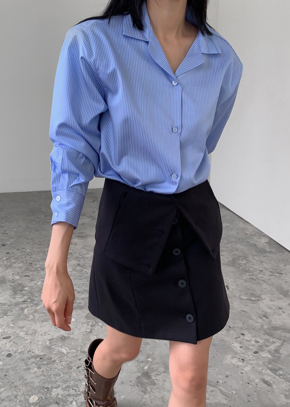 Noah Padded Button Up Shirt - Blue Pinstripe - 7
