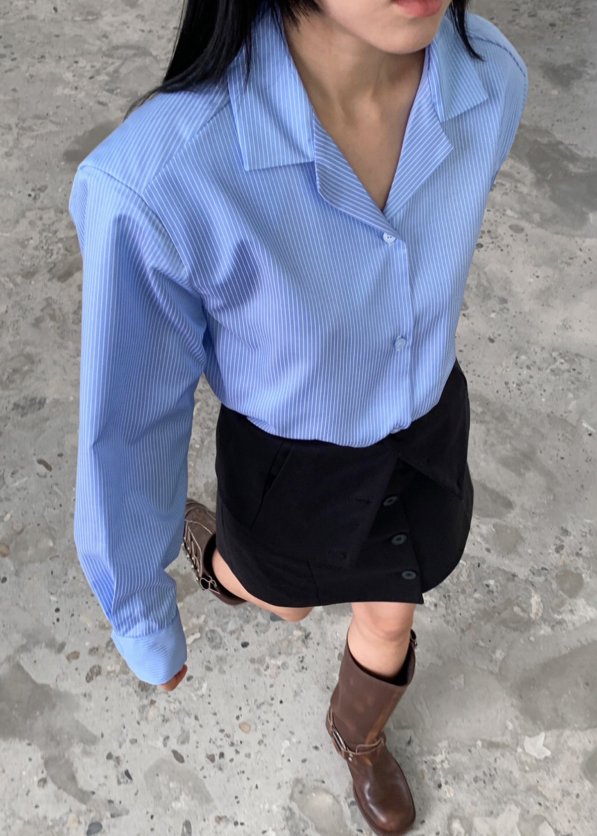 Noah Padded Button Up Shirt - Blue Pinstripe - 2
