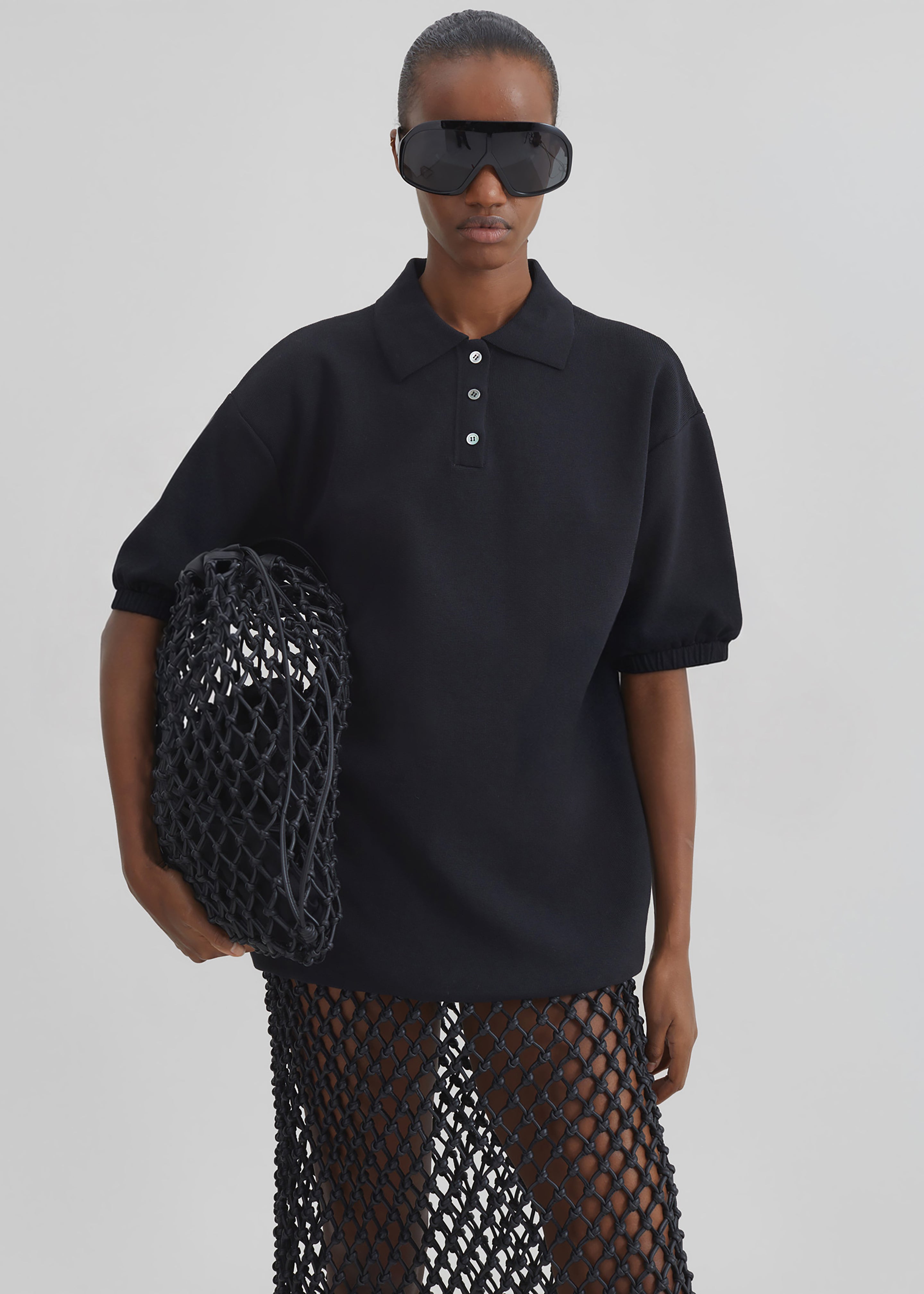 Nola Knit Polo Top - Black - 1