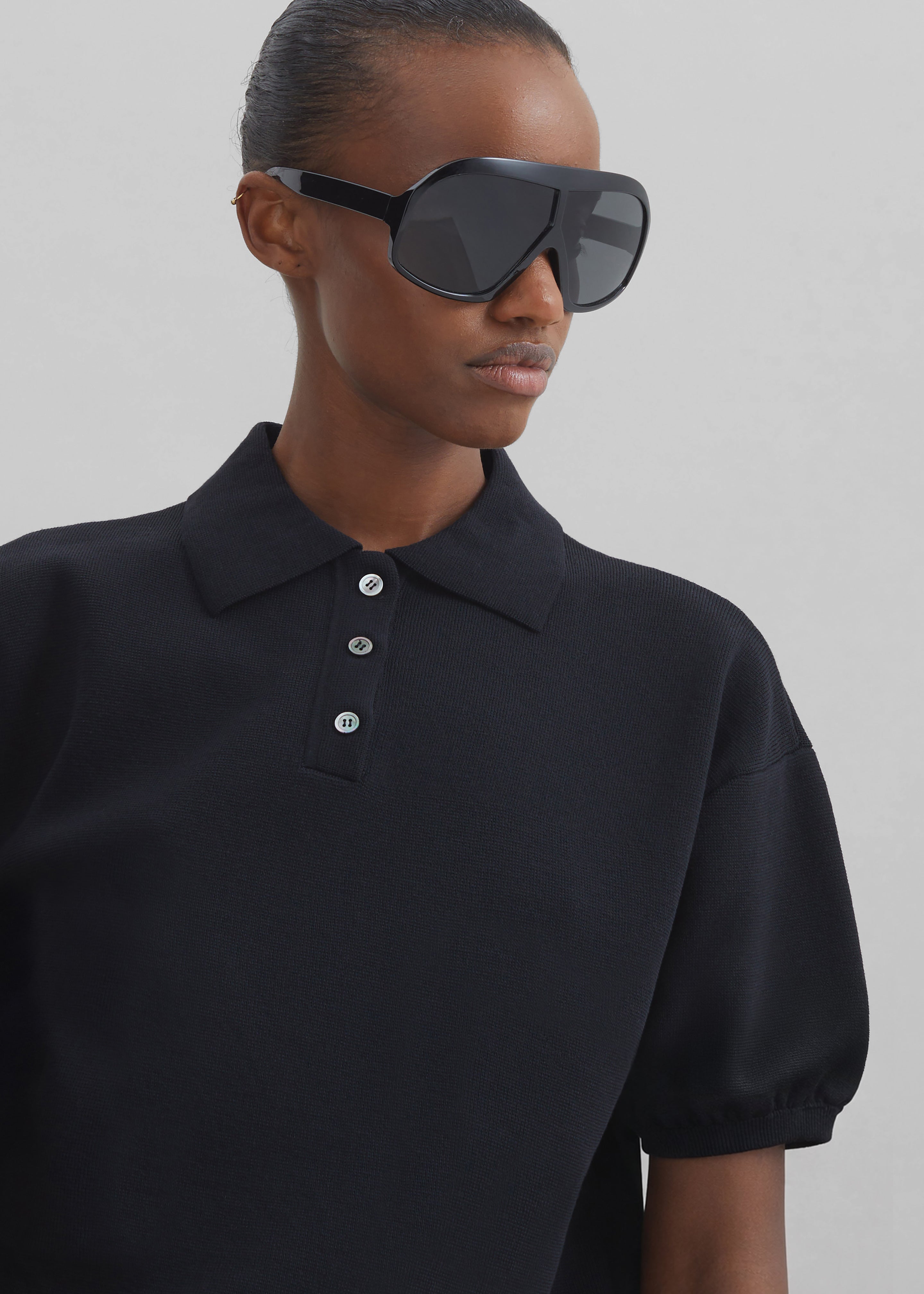 Nola Knit Polo Top - Black – The Frankie Shop Europe