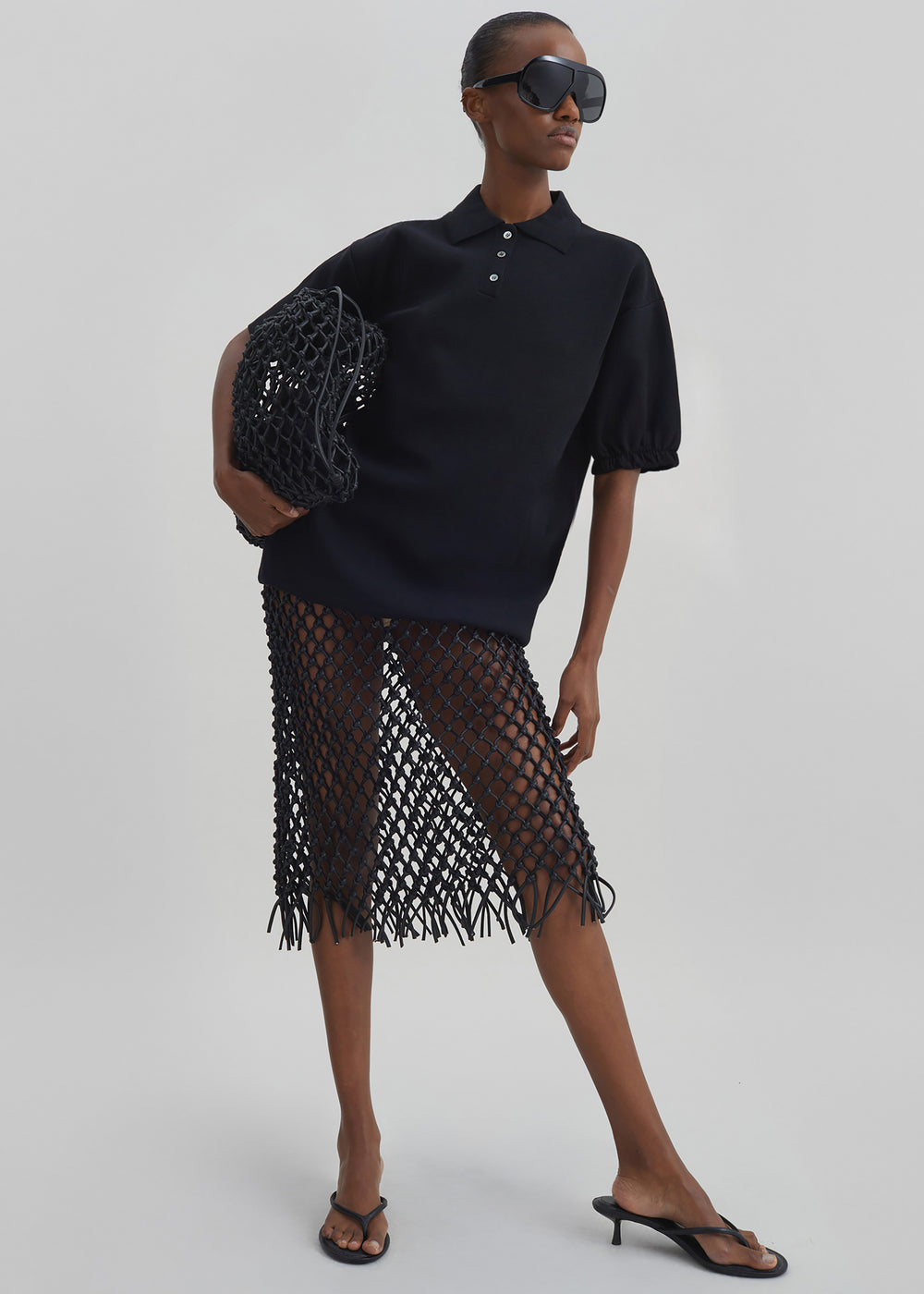 Nola Knit Polo Top - Black - 1