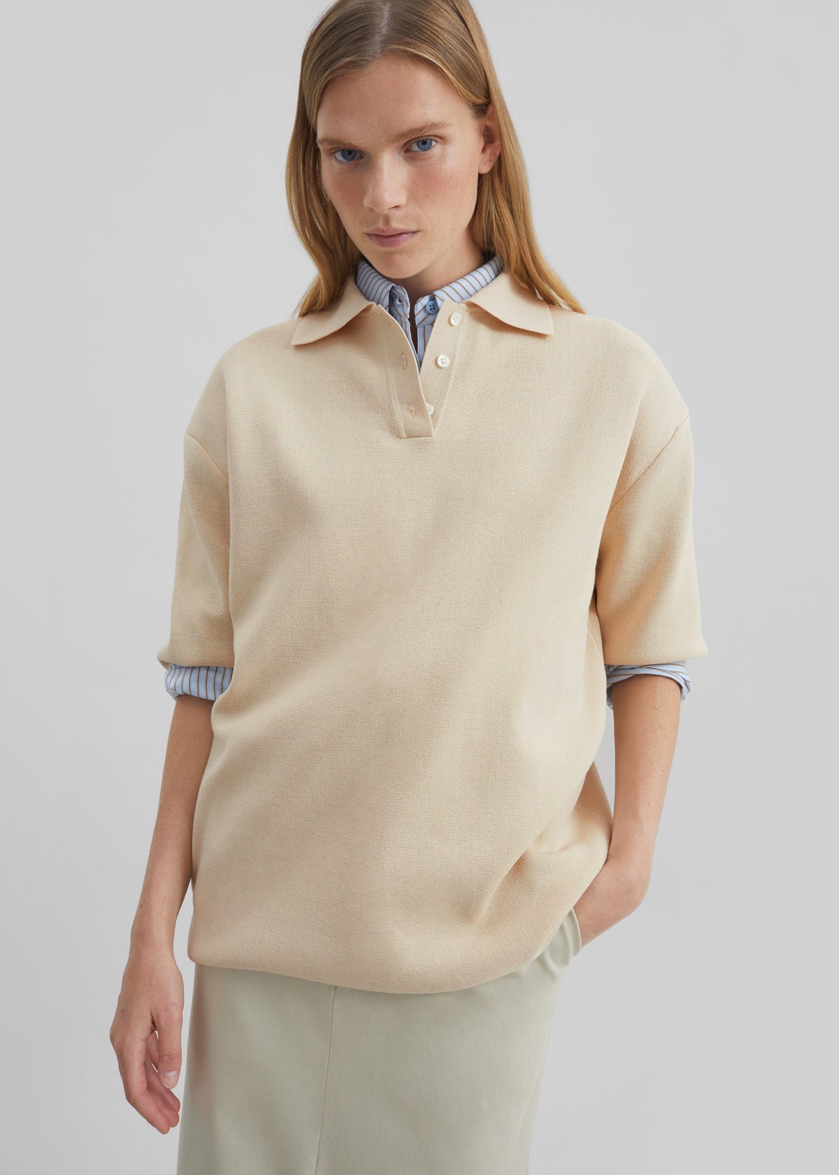 Nola Knit Polo Top - Cream - 4