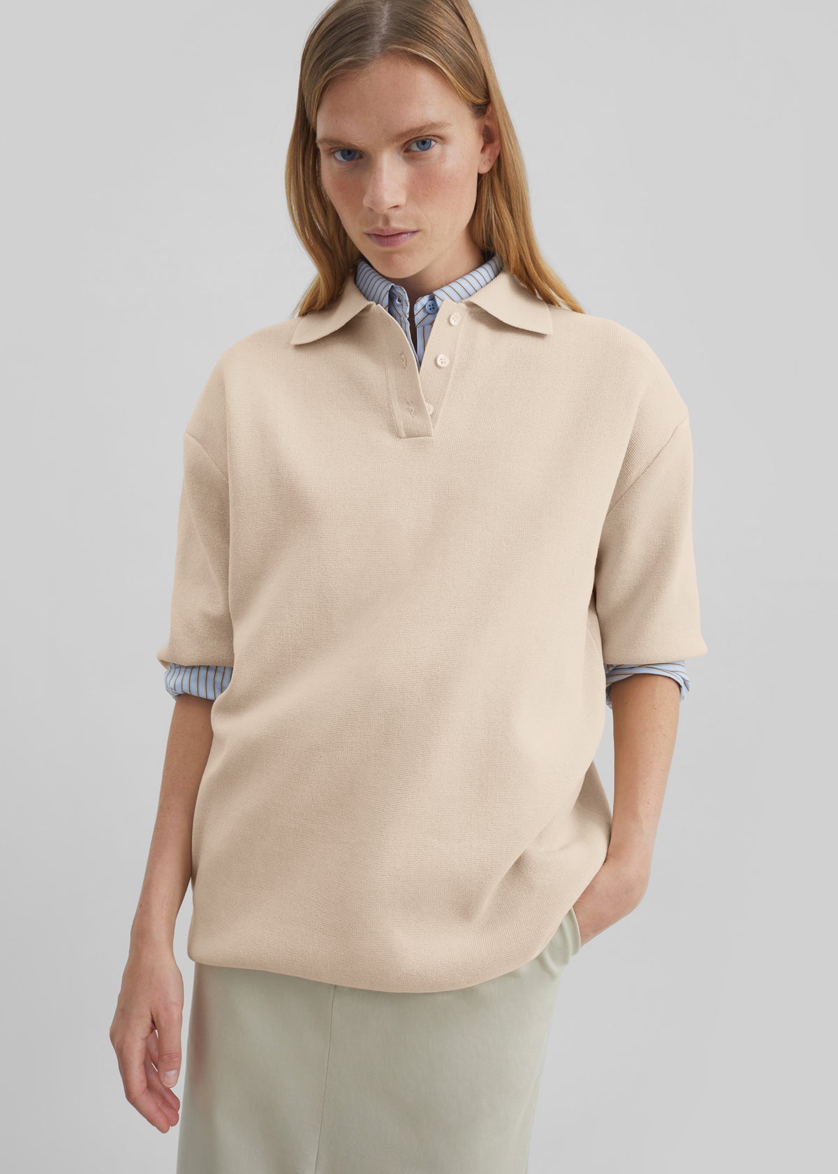 Nola Knit Polo Top - Cream - 4