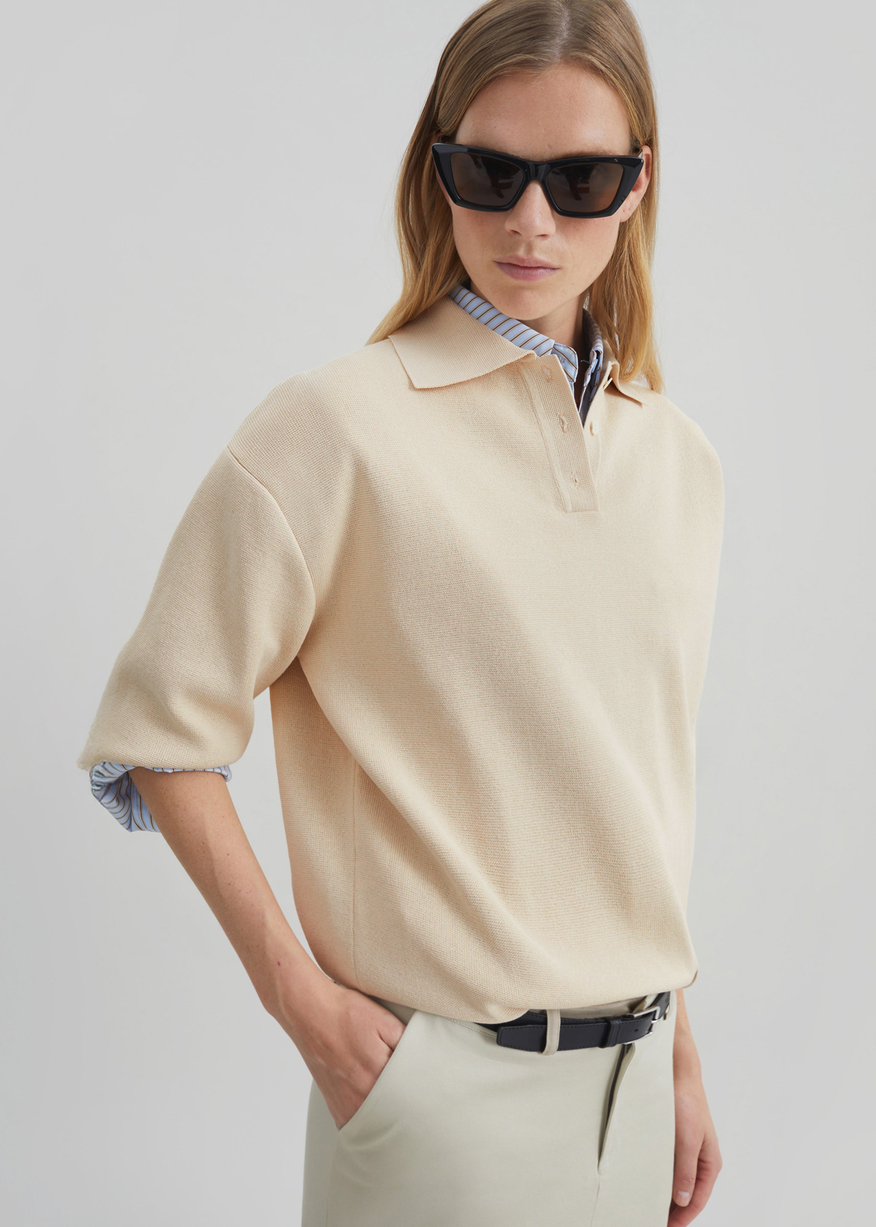 Nola Knit Polo Top - Cream - 6