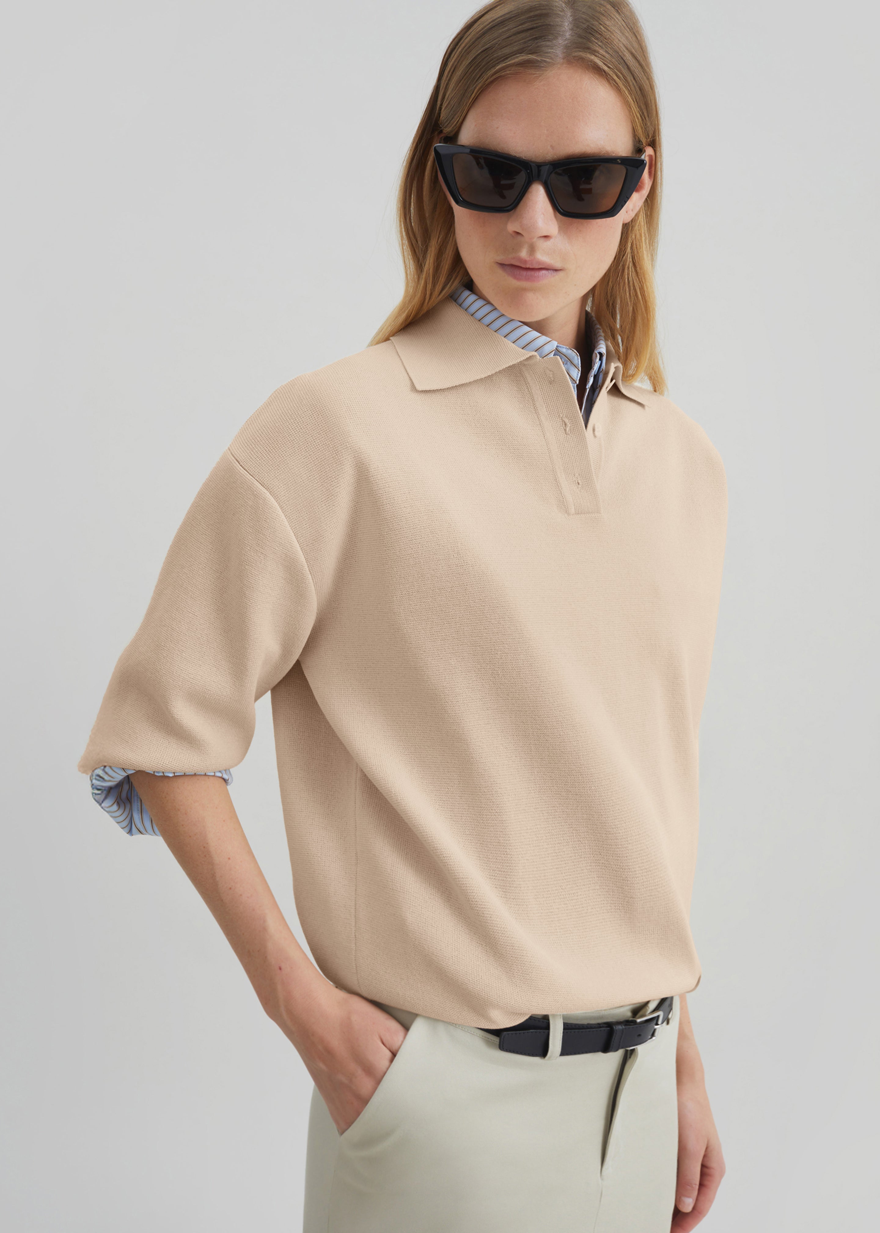 Nola Knit Polo Top - Cream - 6