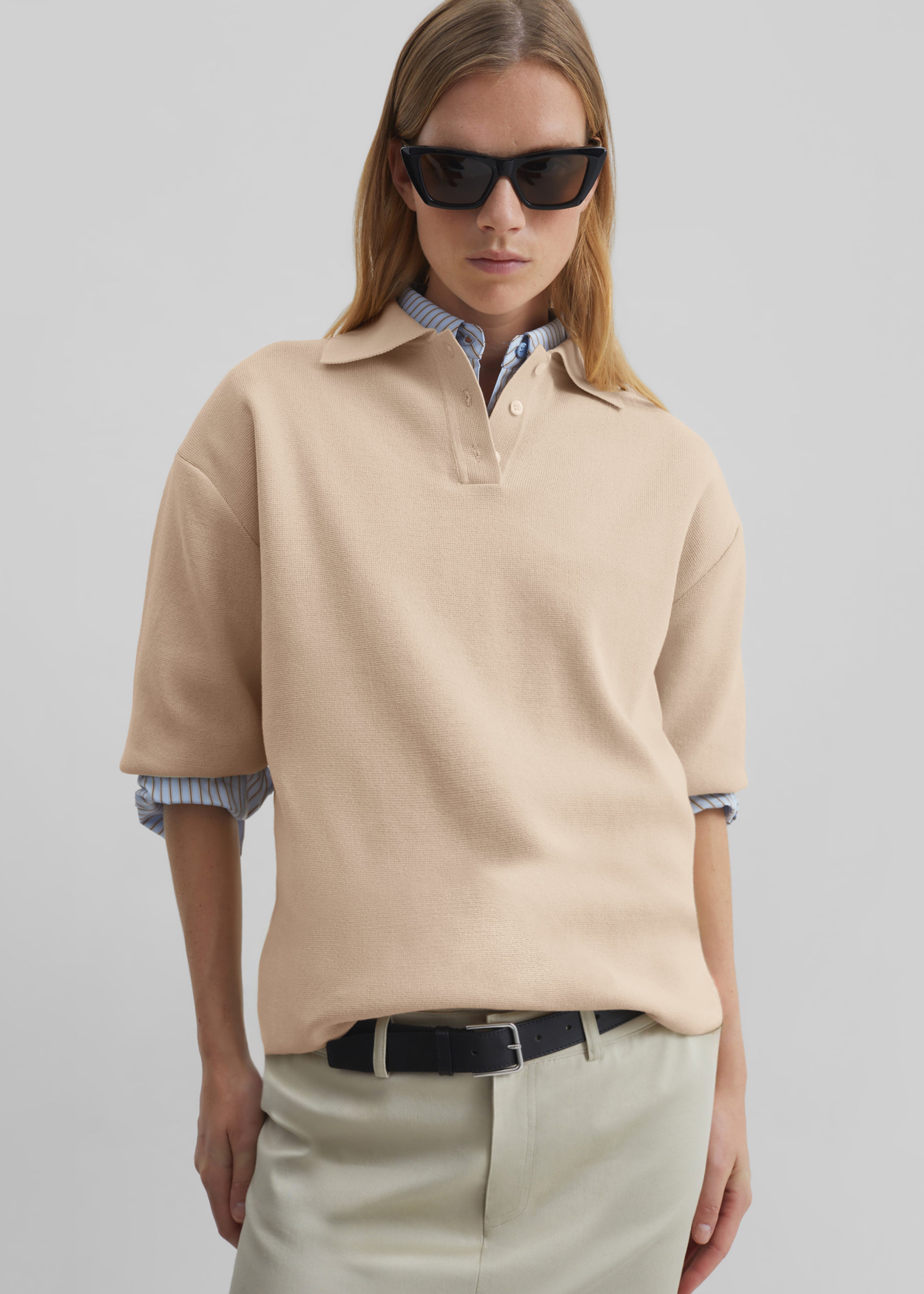 Nola Knit Polo Top - Cream - 2