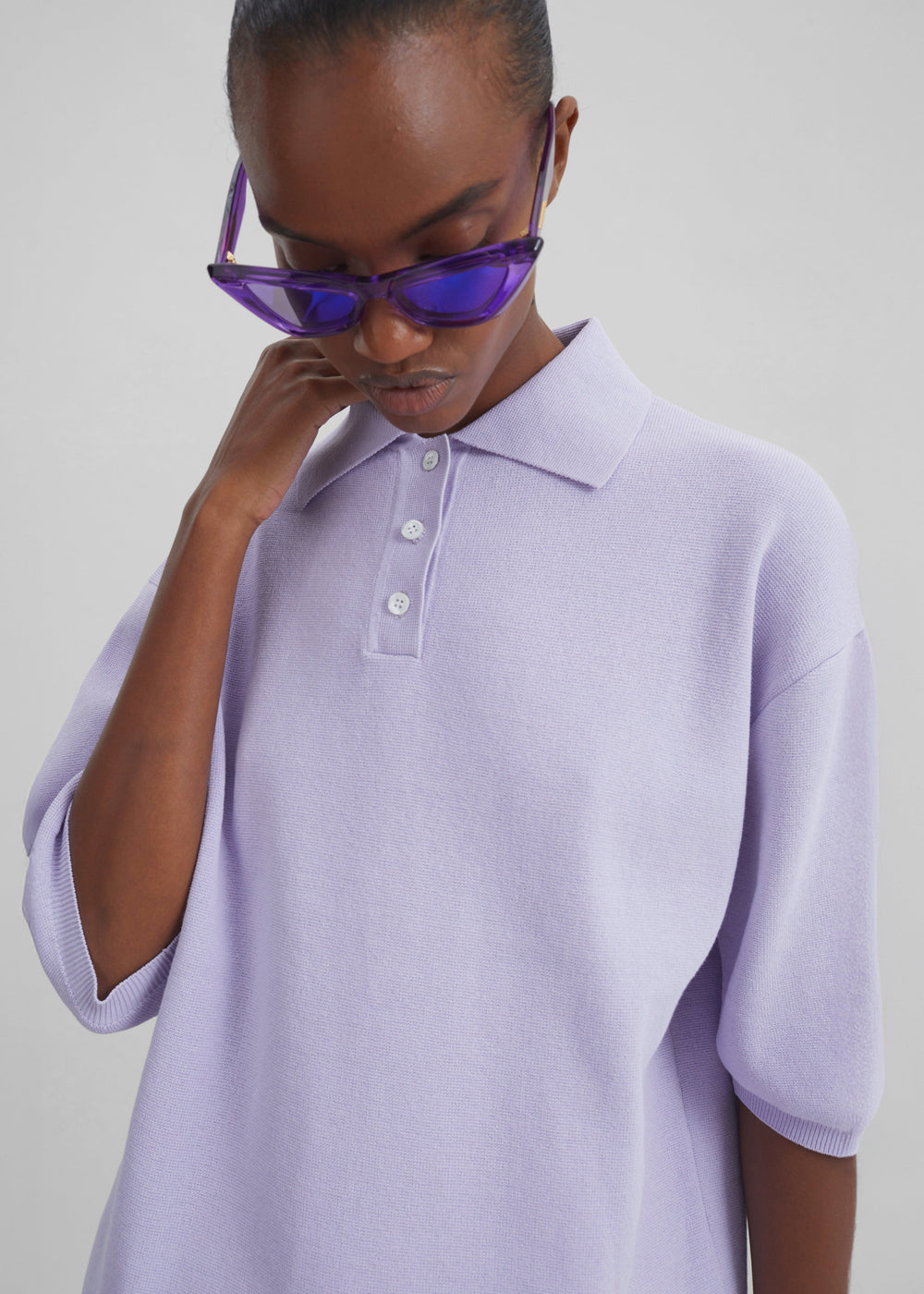 Nola Knit Polo Top - Lavender - 1