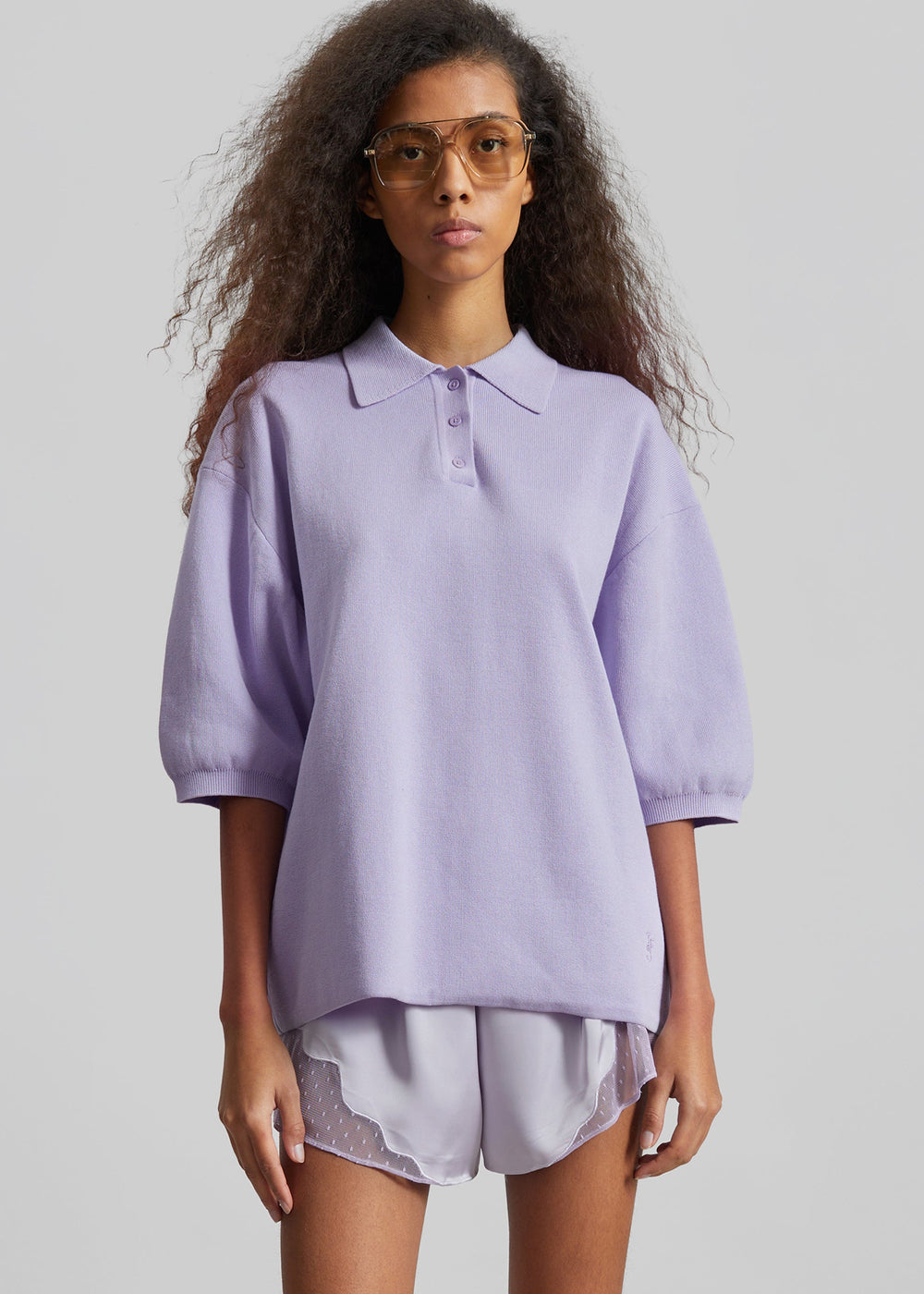 Nola Knit Polo Top - Lavender - 1