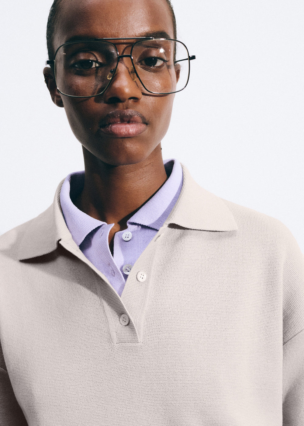 Nola Knit Polo Top - Slate Grey - 1