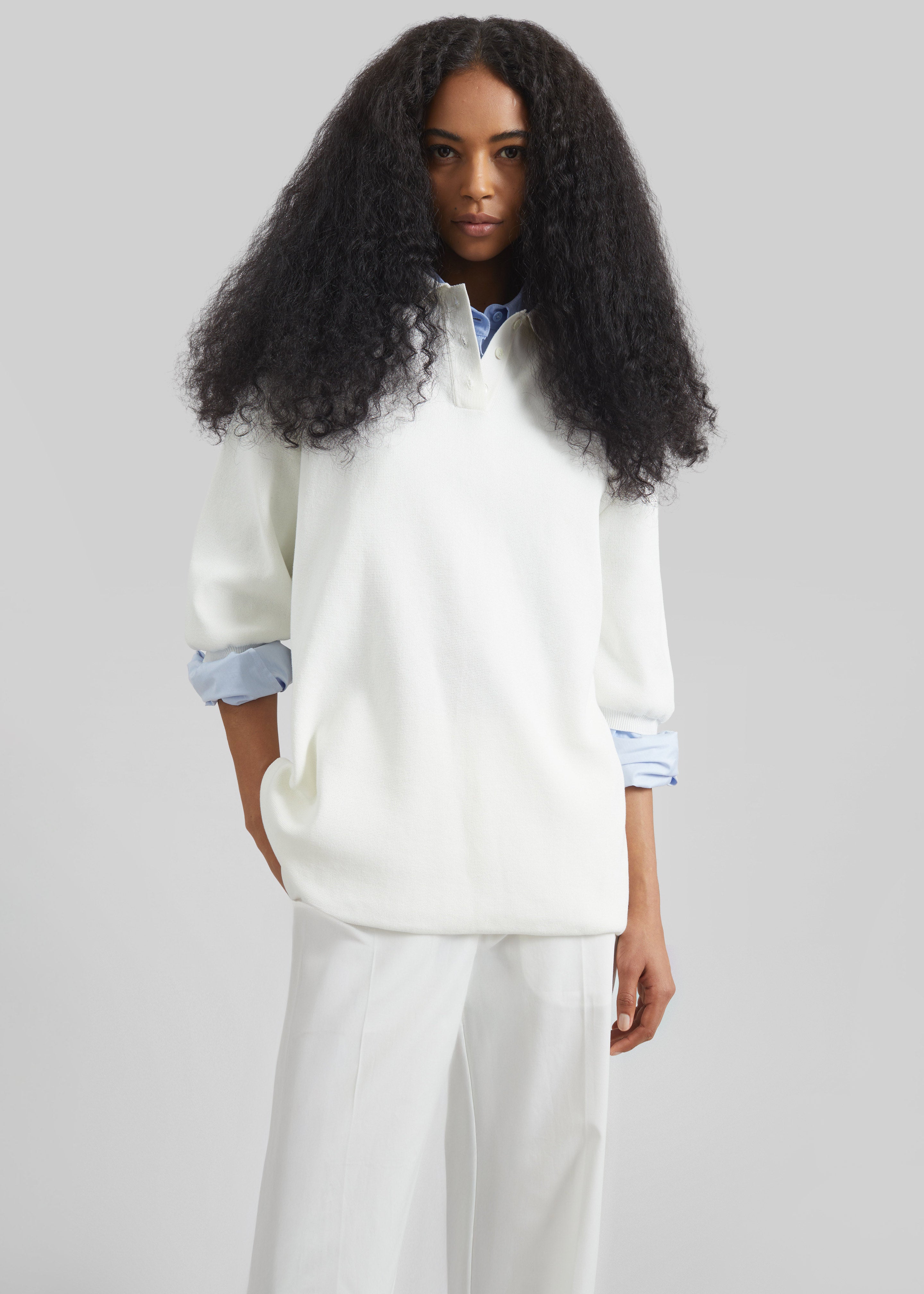 Nola Knit Polo Top - White - 2