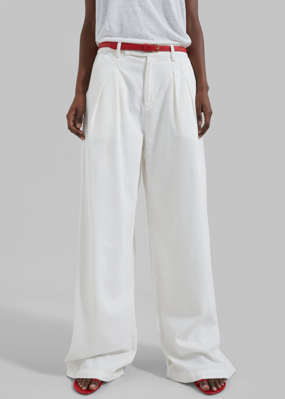 Nolan Pleated Denim Trousers - White - 1