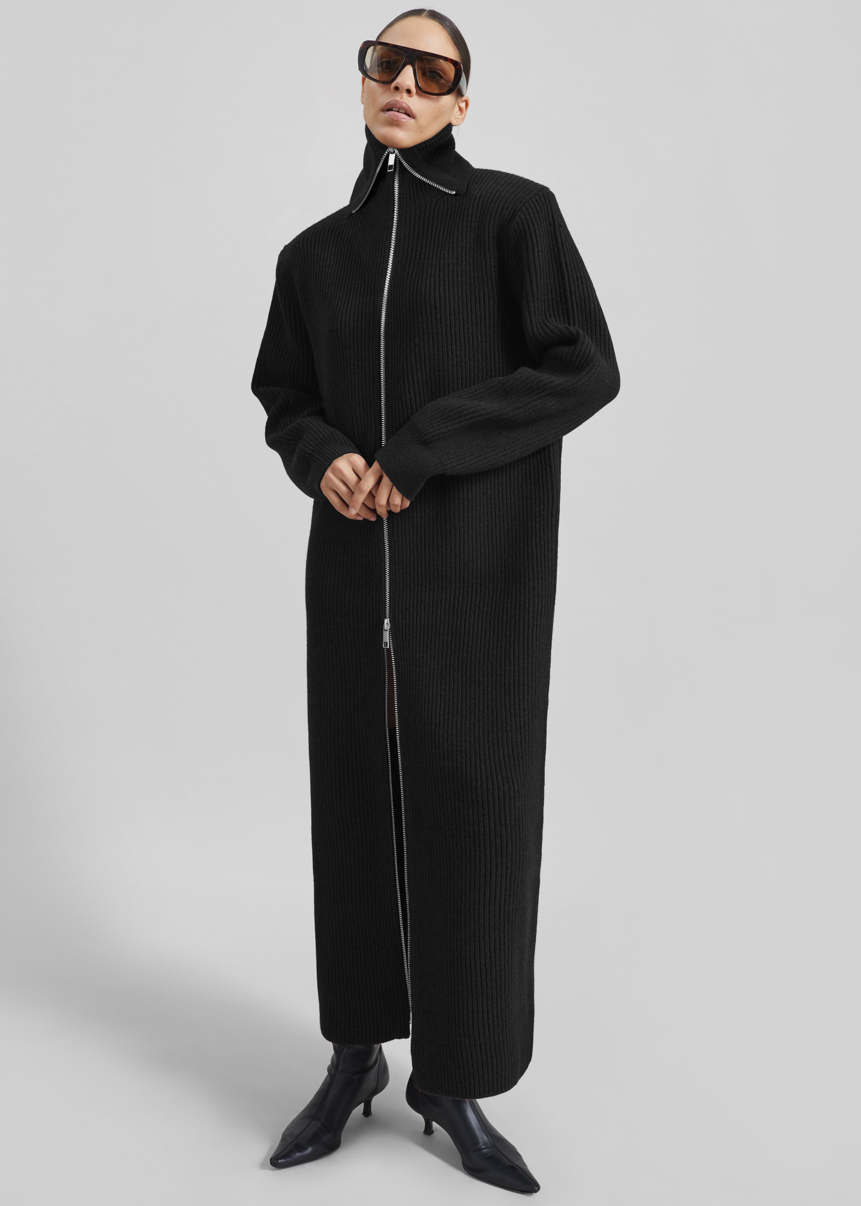 Nolia Knit Long Cardigan Dress - Black - 3