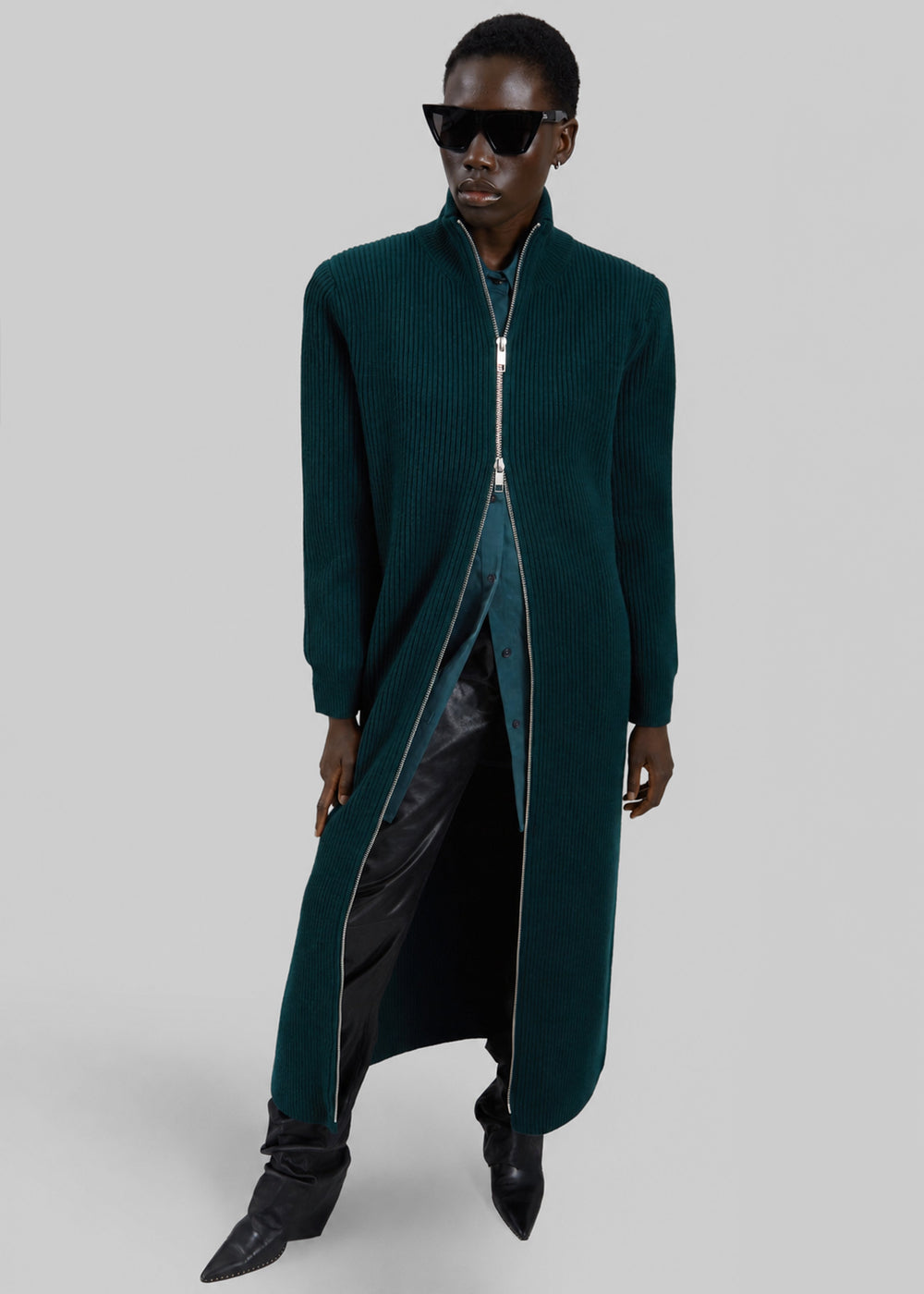 Robe cardigan longue Nolia en maille - Vert bouteille - 1