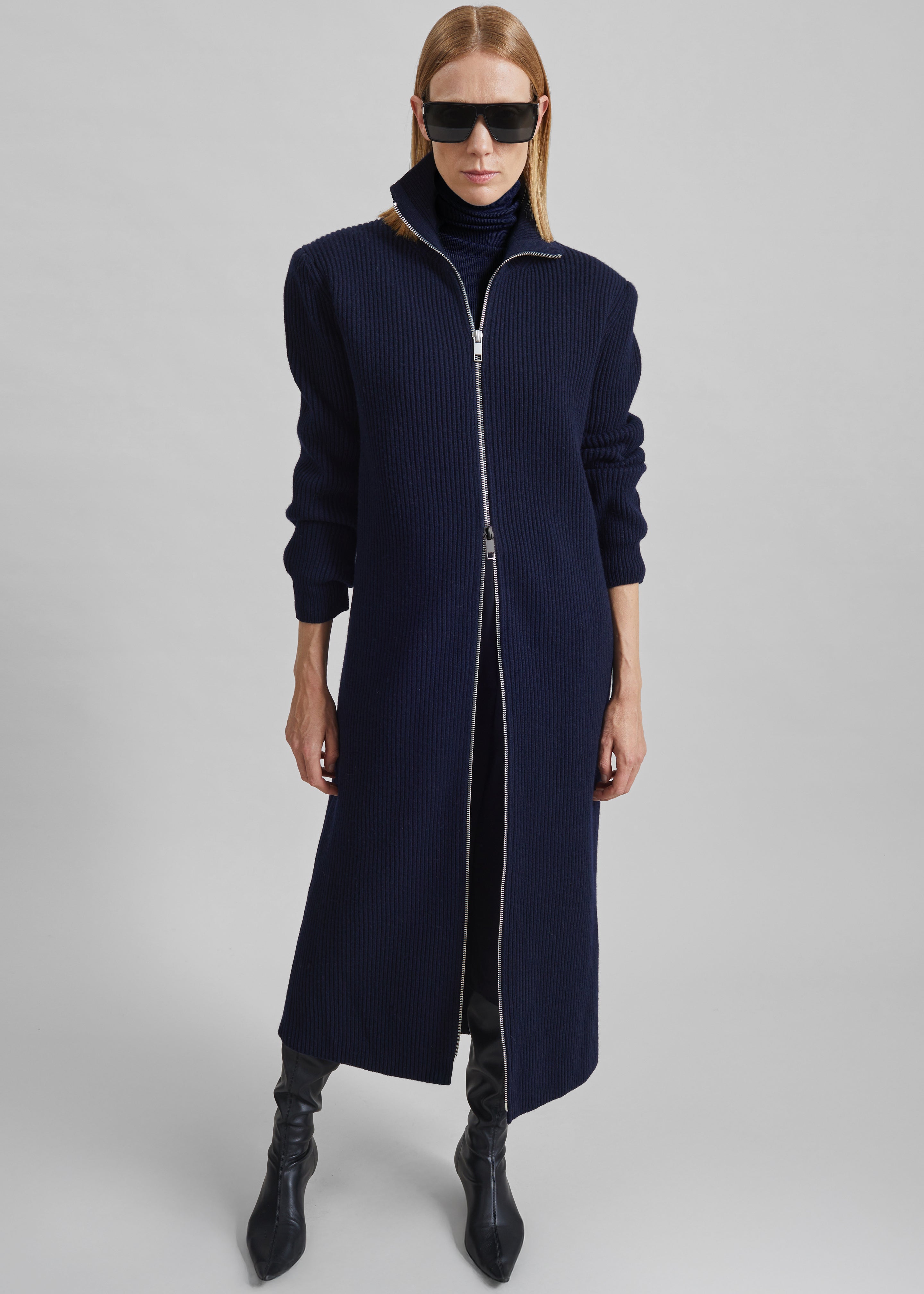 Nolia Knit Long Cardigan Dress - Navy - 5