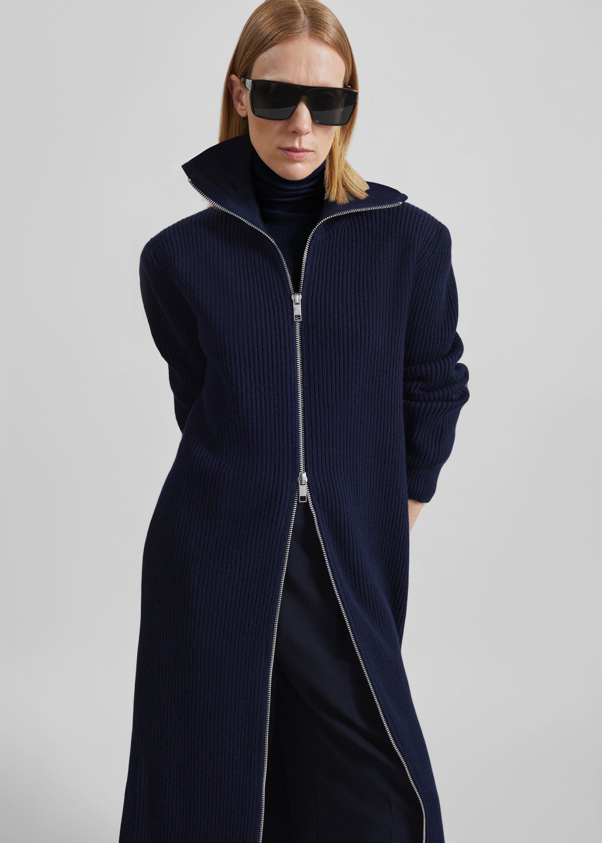 Nolia Knit Long Cardigan Dress - Navy - 2