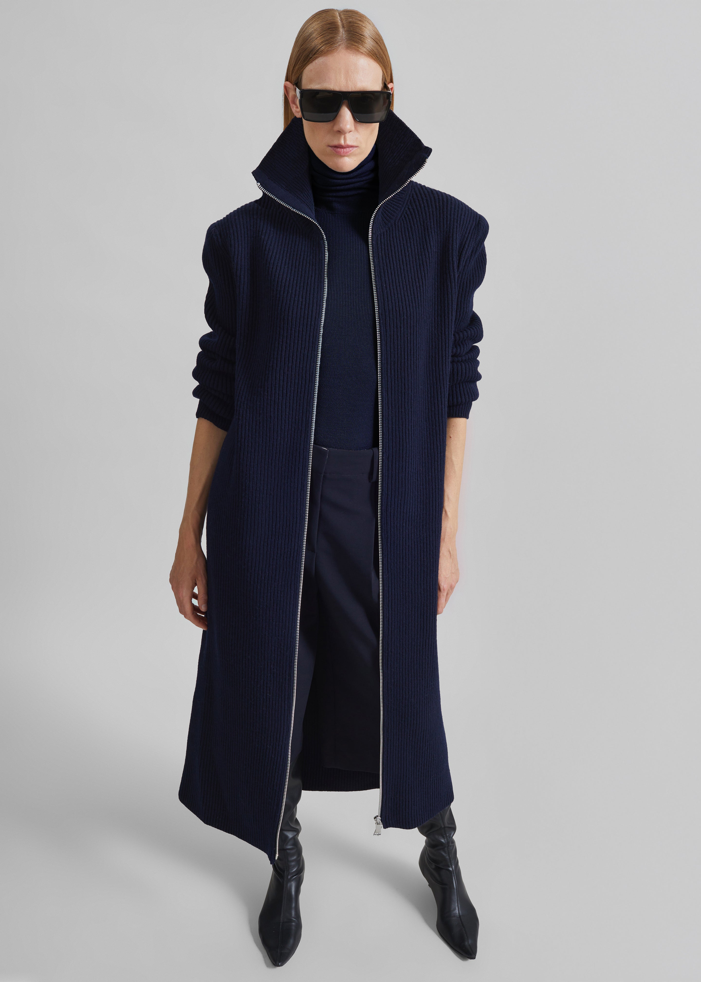 Nolia Knit Long Cardigan Dress - Navy - 6