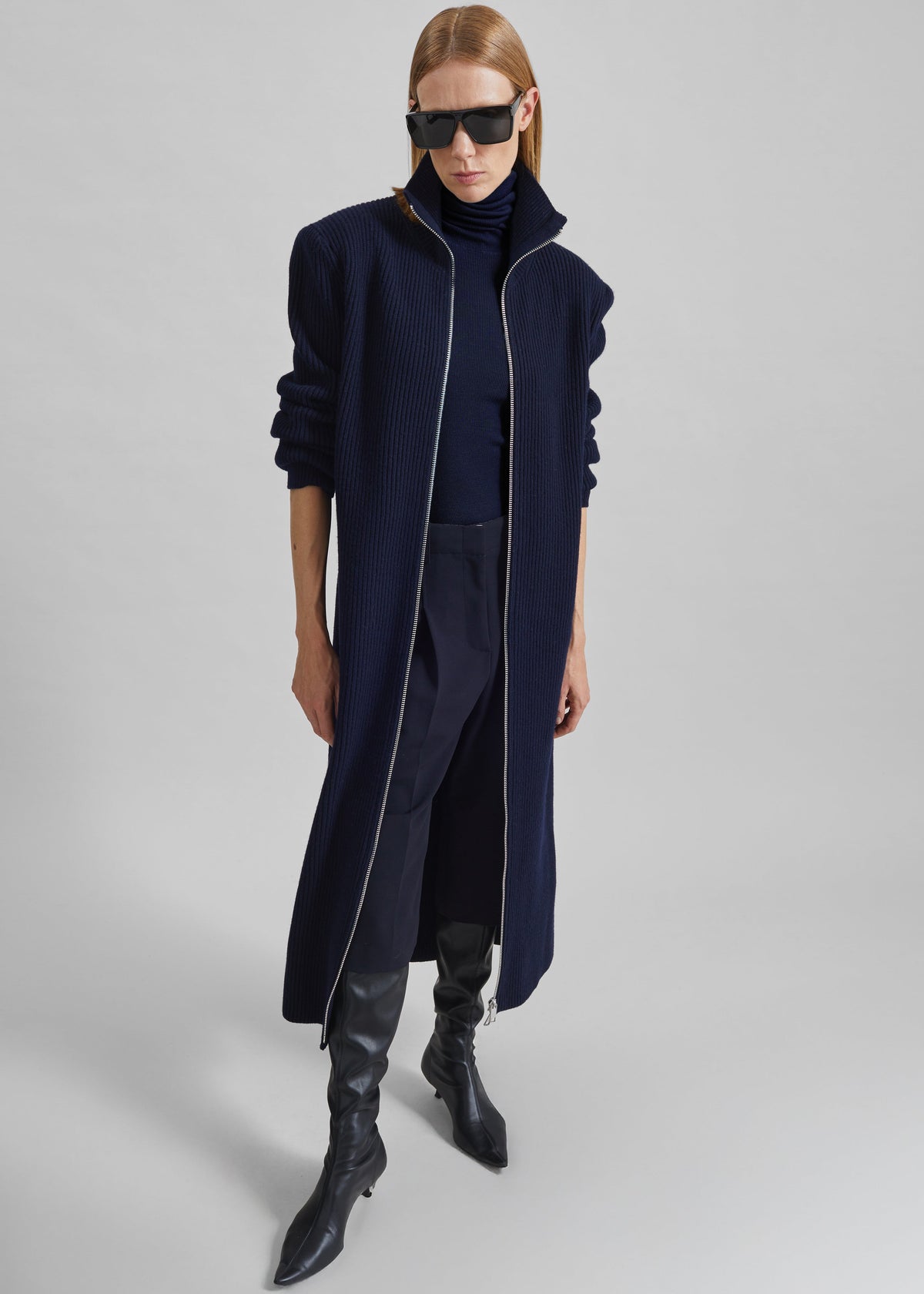 Nolia Knit Long Cardigan Dress - Navy - 3