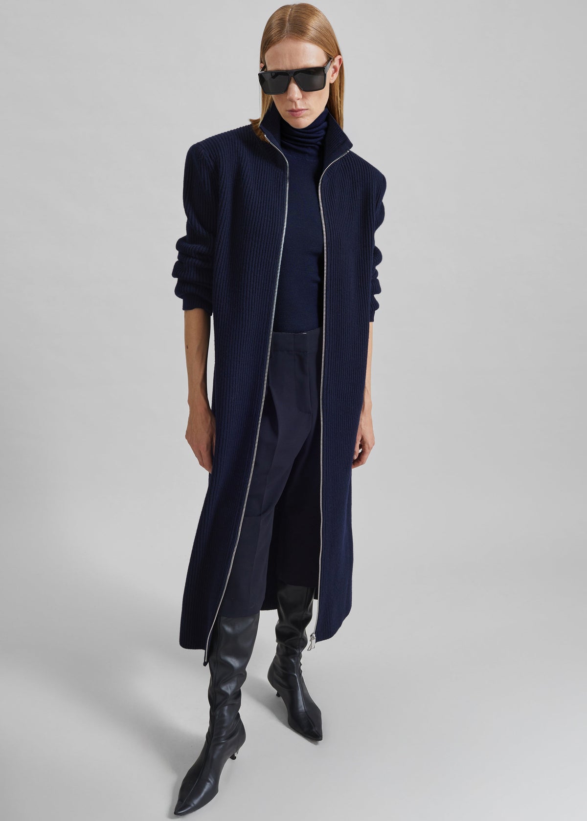 Nolia Knit Long Cardigan Dress - Navy