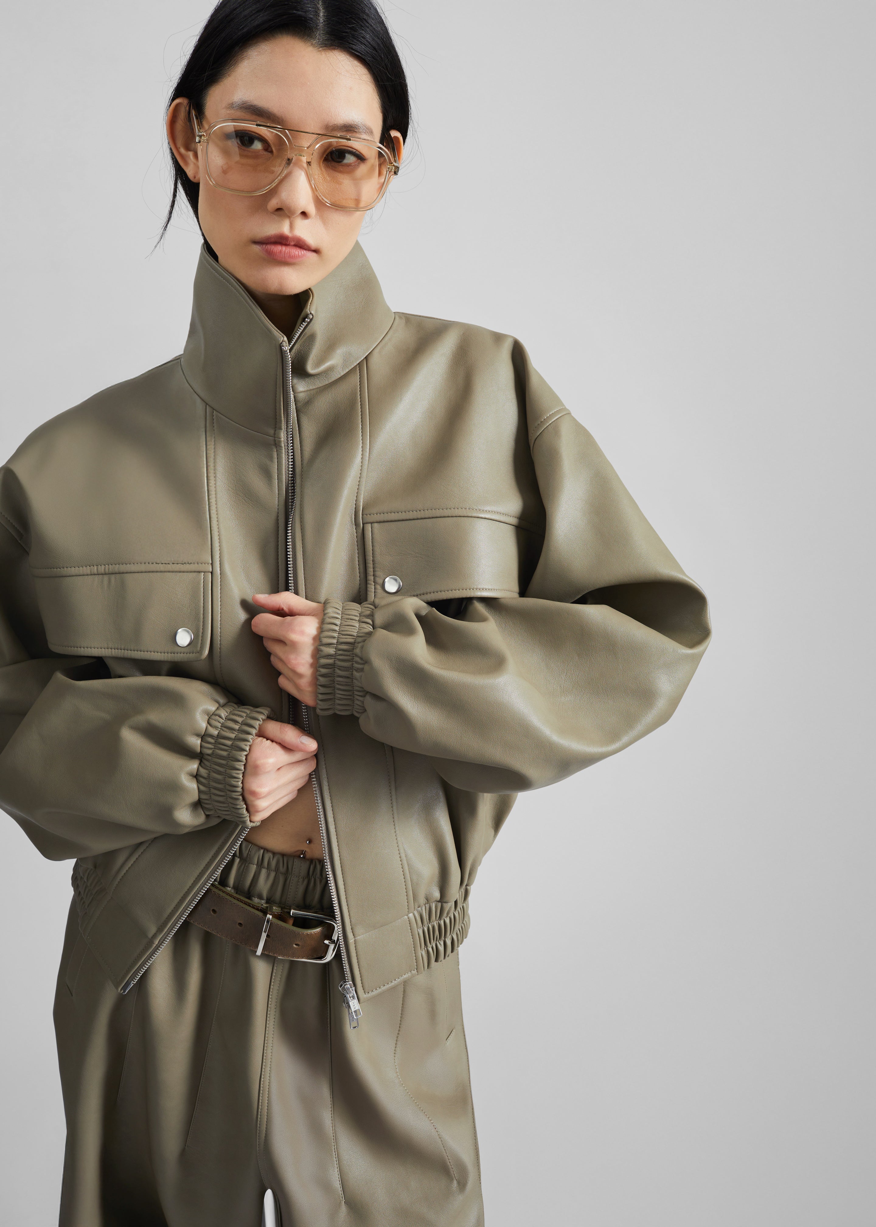 Nolita Faux Leather Bomber Jacket - Sage - 2