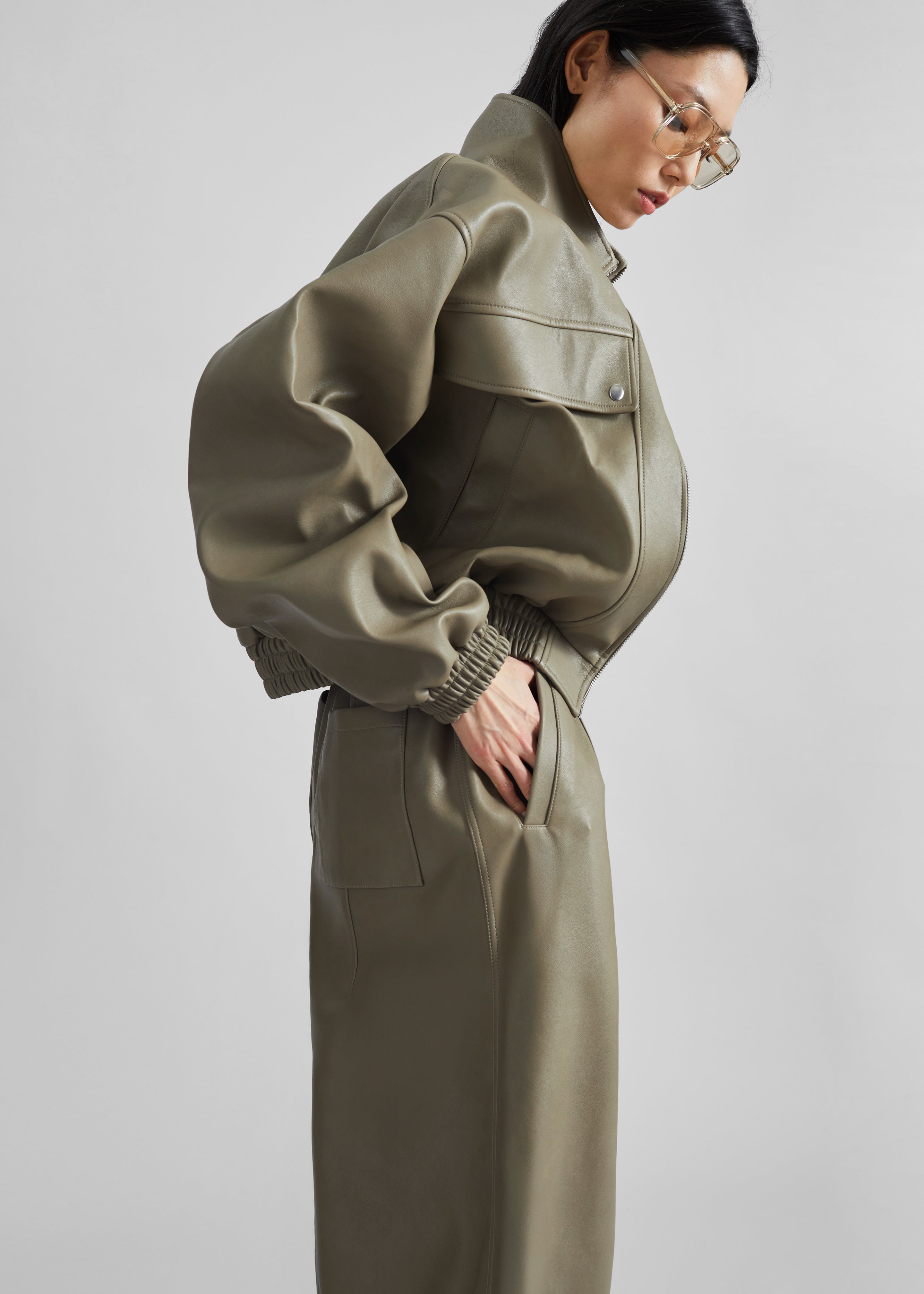 Nolita Faux Leather Bomber Jacket - Sage - 6