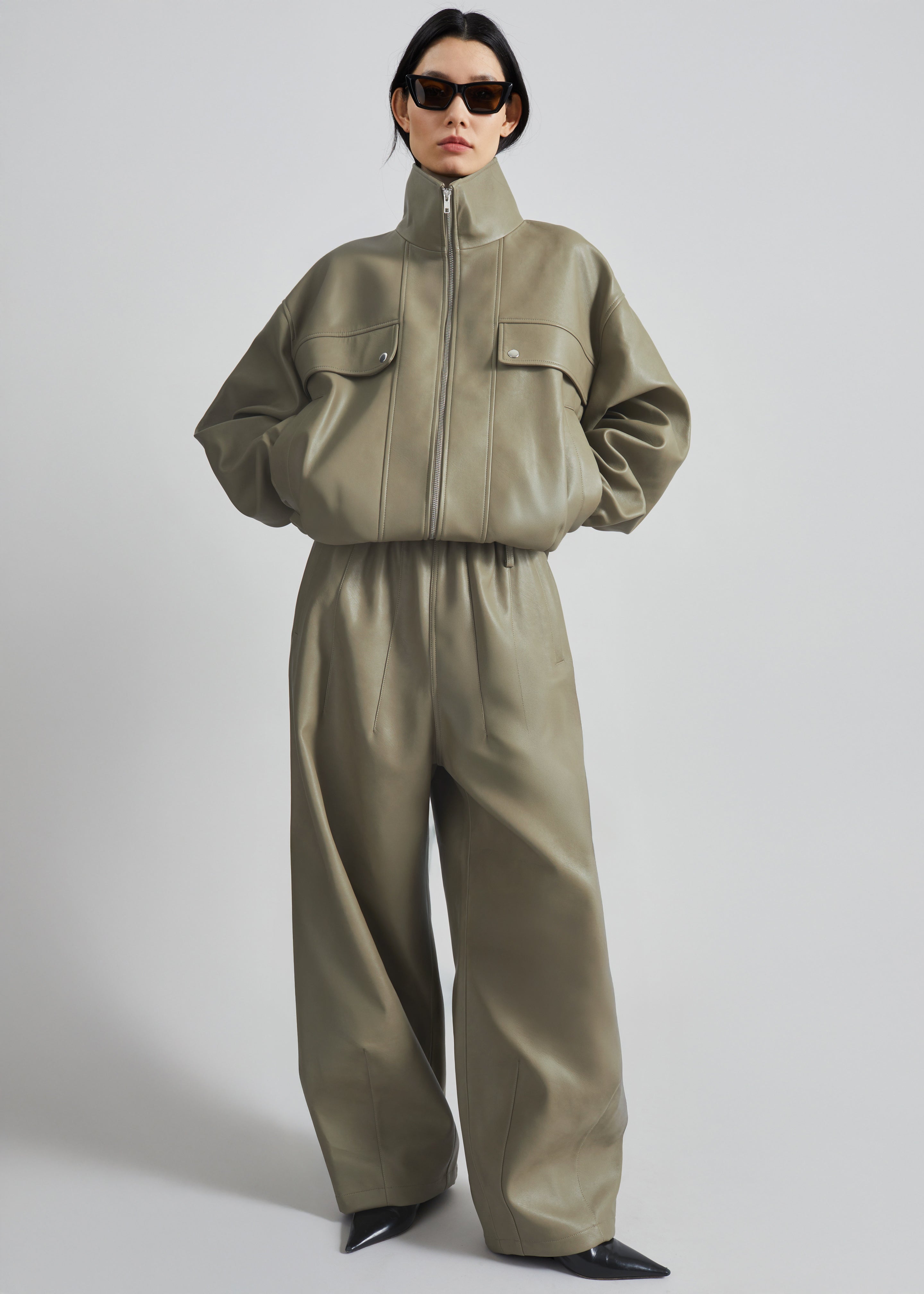 Nolita Faux Leather Bomber Jacket - Sage - 4