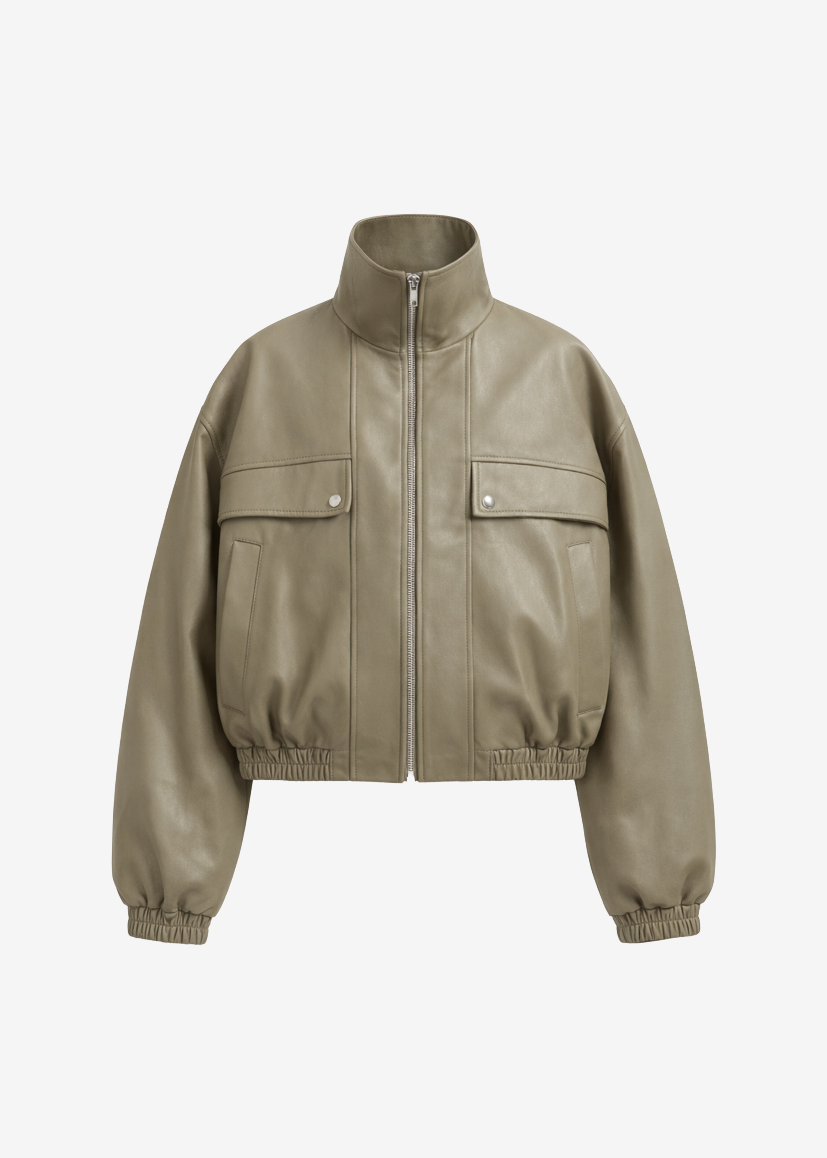 Nolita Faux Leather Bomber Jacket - Sage - 8