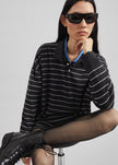 Nolma Knit Polo Sweater - Grey/White Stripe