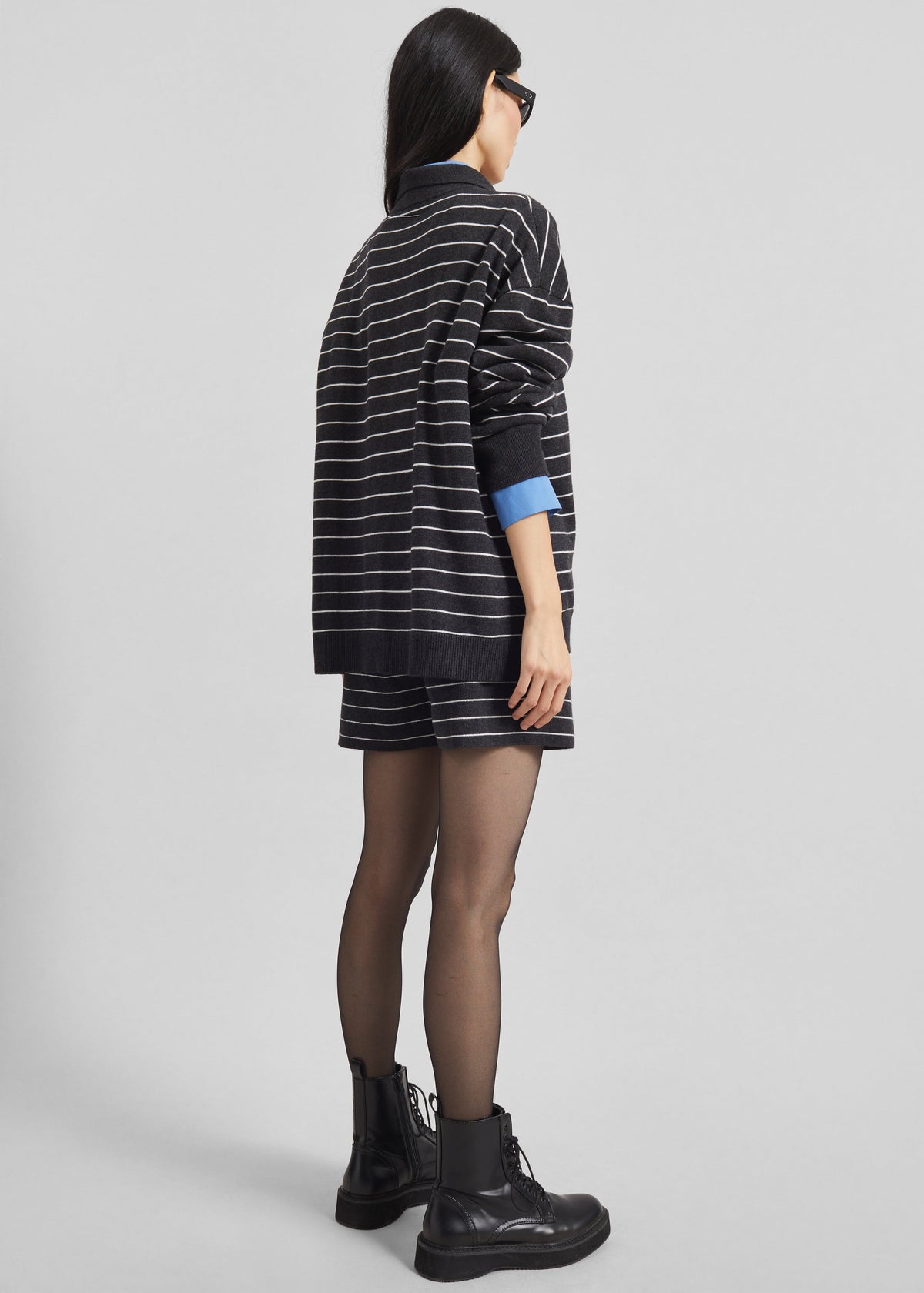 Nolma Knit Polo Sweater - Grey/White Stripe - 7