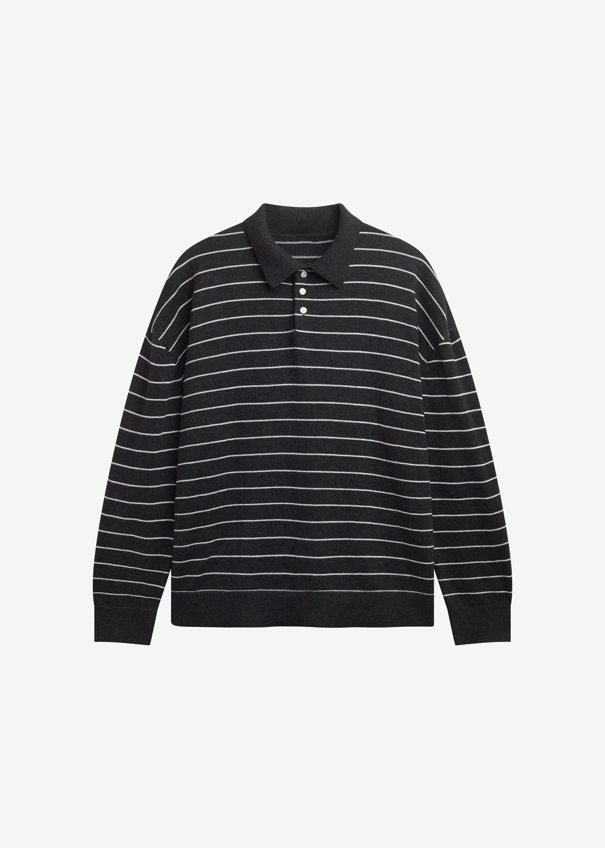 Nolma Knit Polo Sweater - Grey/White Stripe - 8