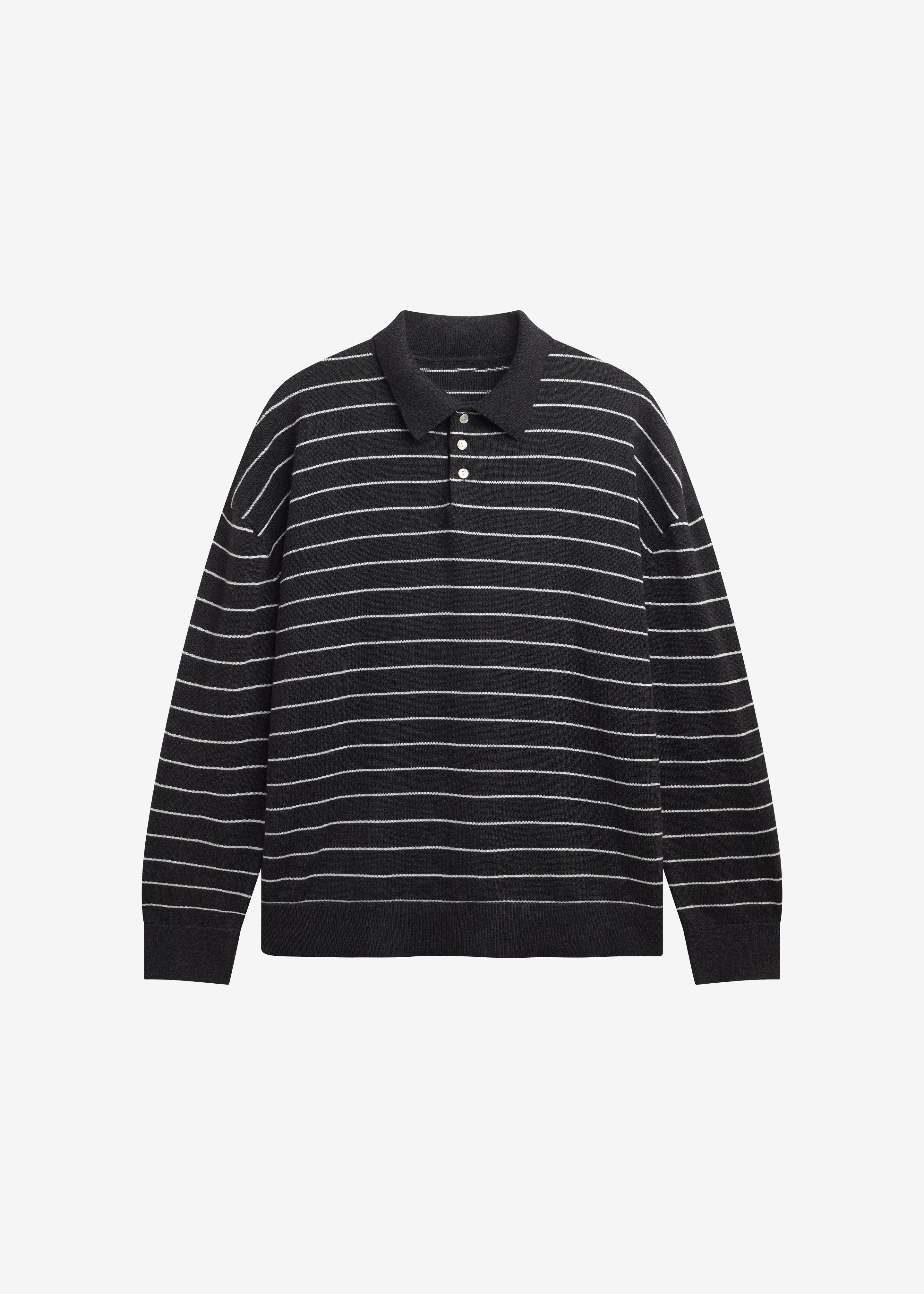 Nolma Knit Polo Sweater - Grey/White Stripe - 8
